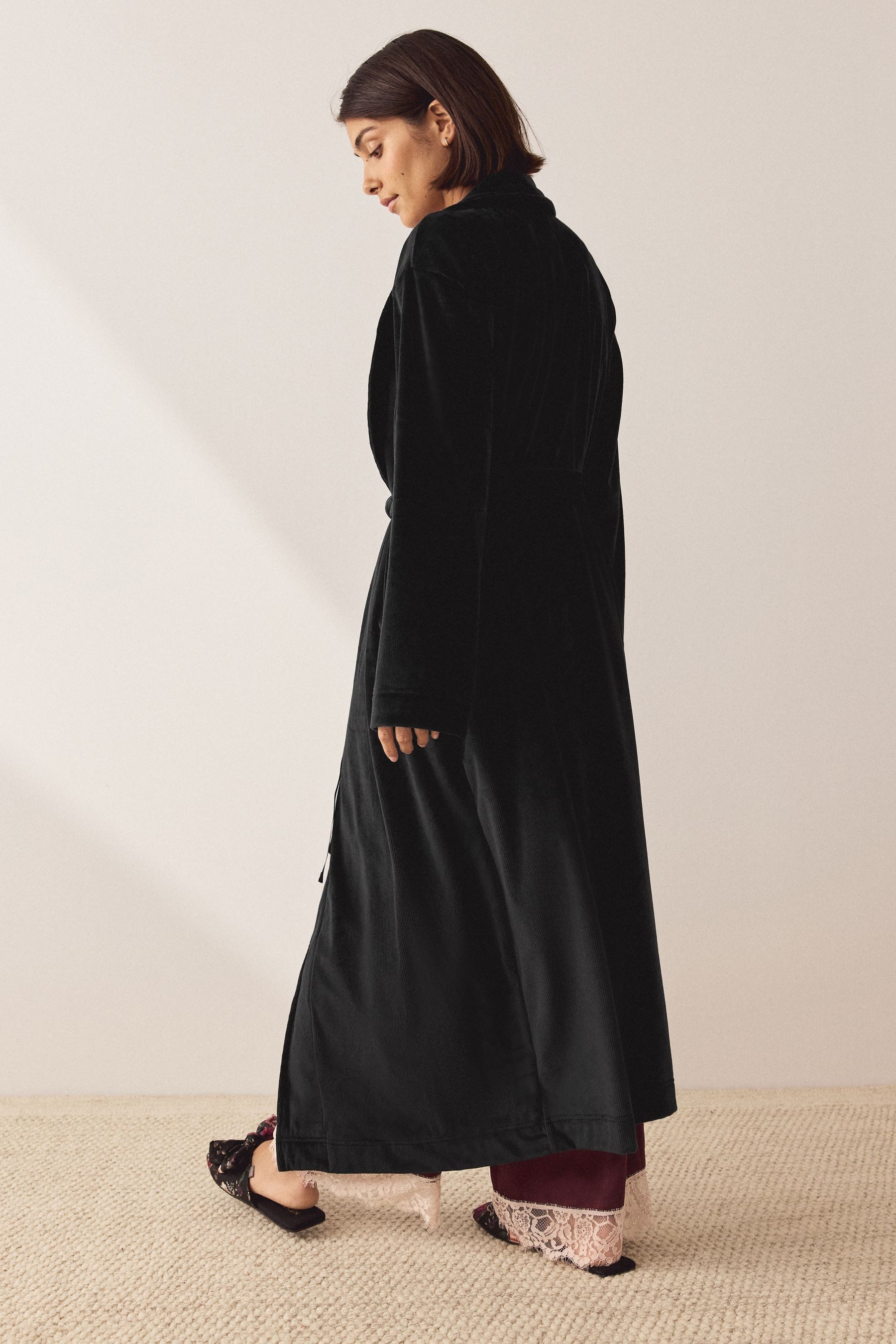 Next Damenbademantel Langer Morgenmantel mit Kordel, günstig online kaufen