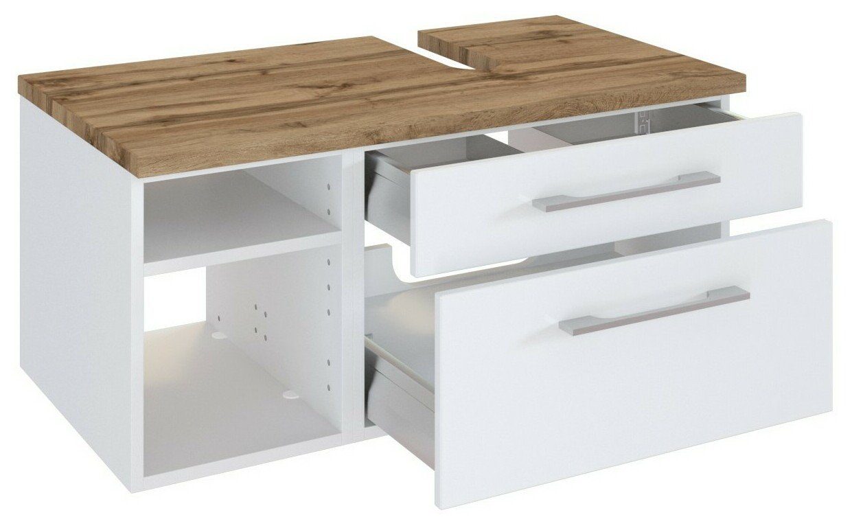 HELD MÖBEL Unterschrank Unterbeckenschrank Davos 90 cm (rechts) weiß/matt weiß