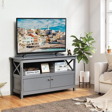 COSTWAY TV-Schrank Lowboard mit Regal & 2 Türen, Holz, 112 x 40 x 61 cm