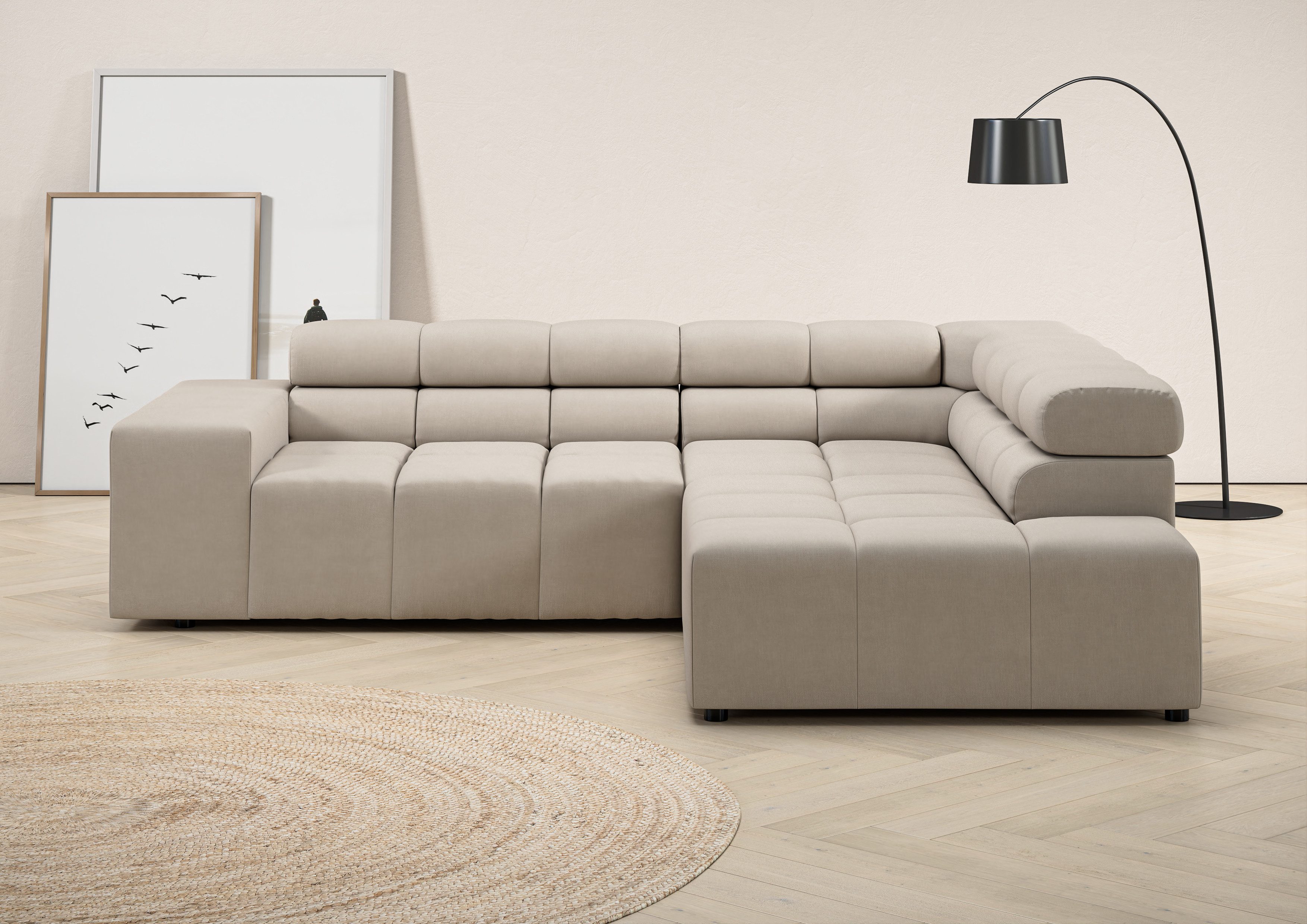 Home affaire Ecksofa Ancona, Ecksofa, incl. Kopfteilverstellung, Breite 249 cm, L-Form, wahlweise motorische Sitztiefenverstellung, B/T(H: 249/215/70 cm