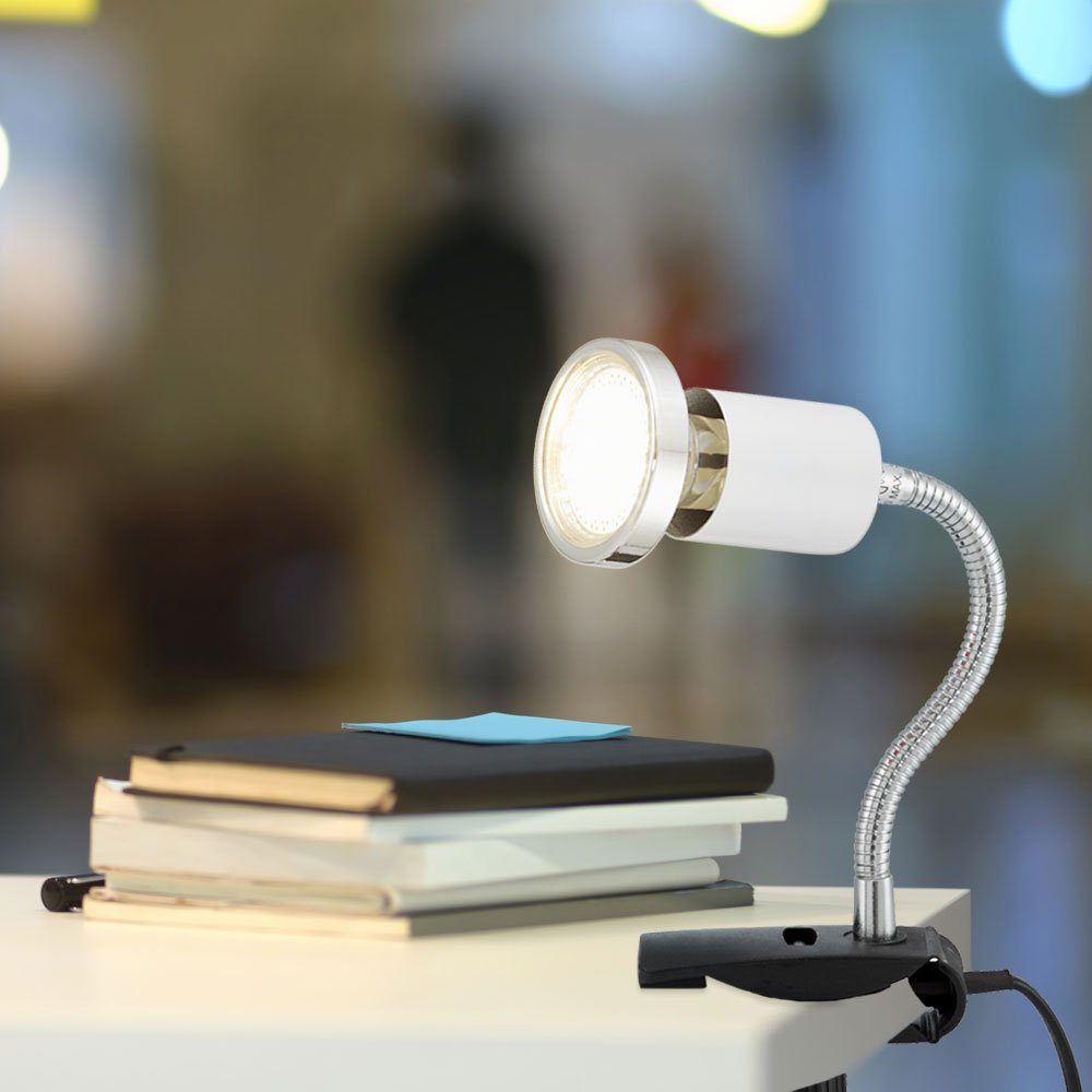 Klemmlampe Klemmleuchte Klemmlampe weiß LED LED mit inklusive, Warmweiß, Leuchtmittel Klemmleuchte, etc-shop Stecker