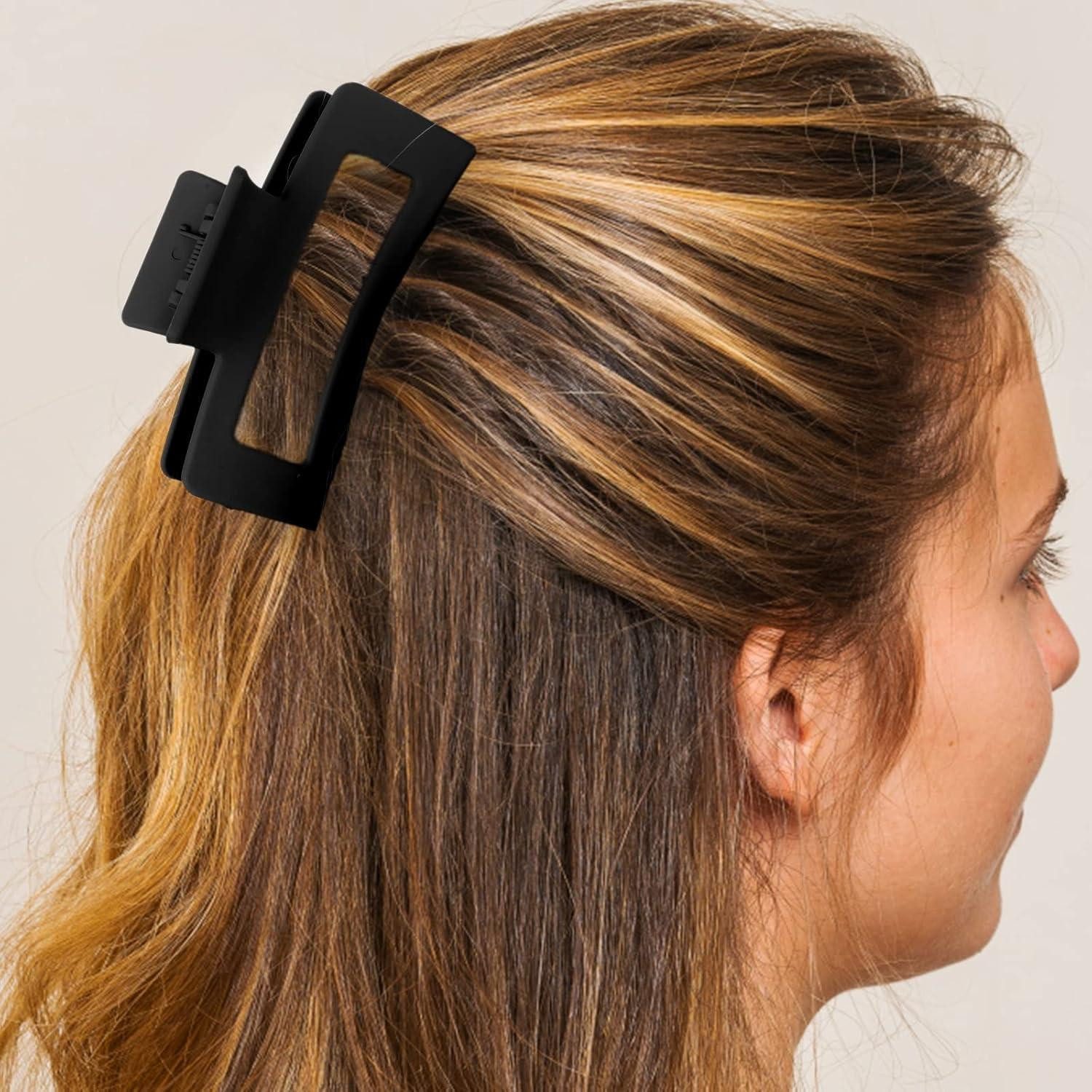 WLLHYF Haarklammer Quadratische Klauenclips 2 Stück 8.5 cm Matt Schwarz-Modisch
