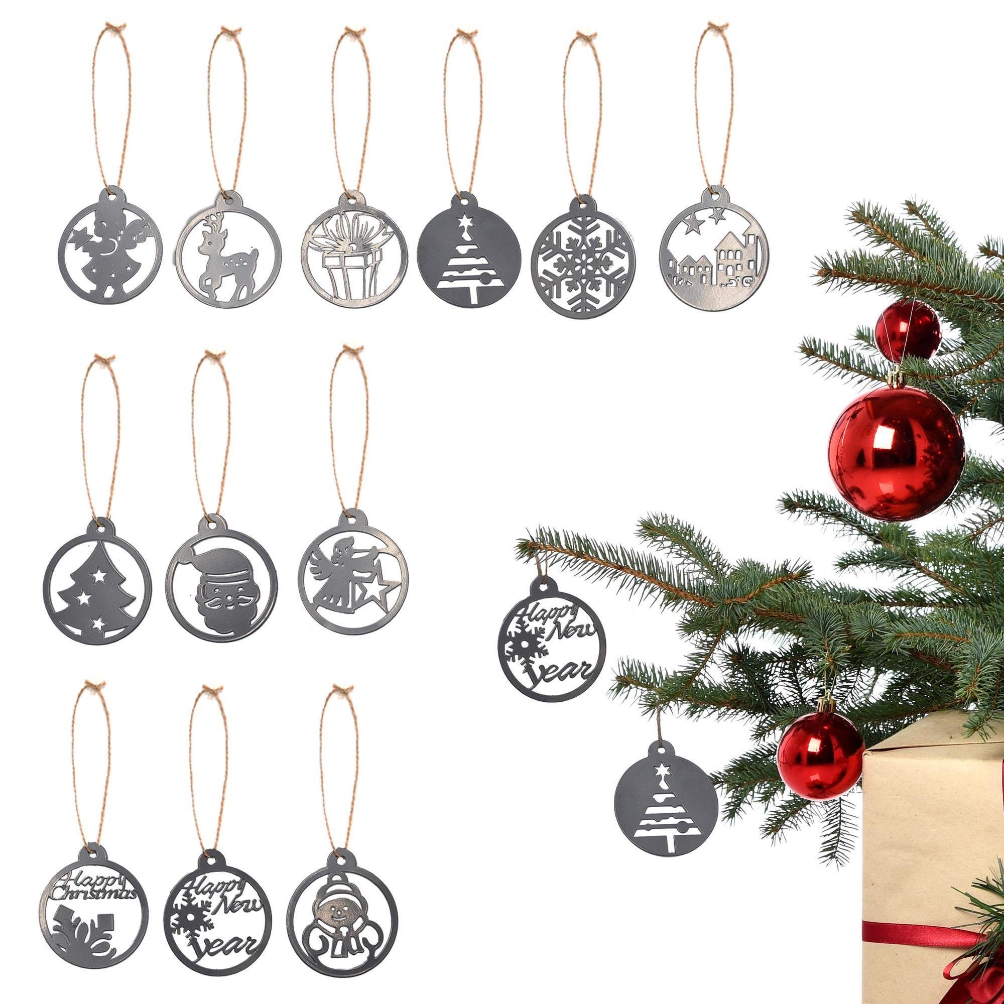 UNUS HOME Weihnachtsbaumkugel Weihnachtsanhänger 12er verschiedene Design Set (12 St), Christbaumschmuck Weihnachtsanhänger Weihnachtsbaumschmuck