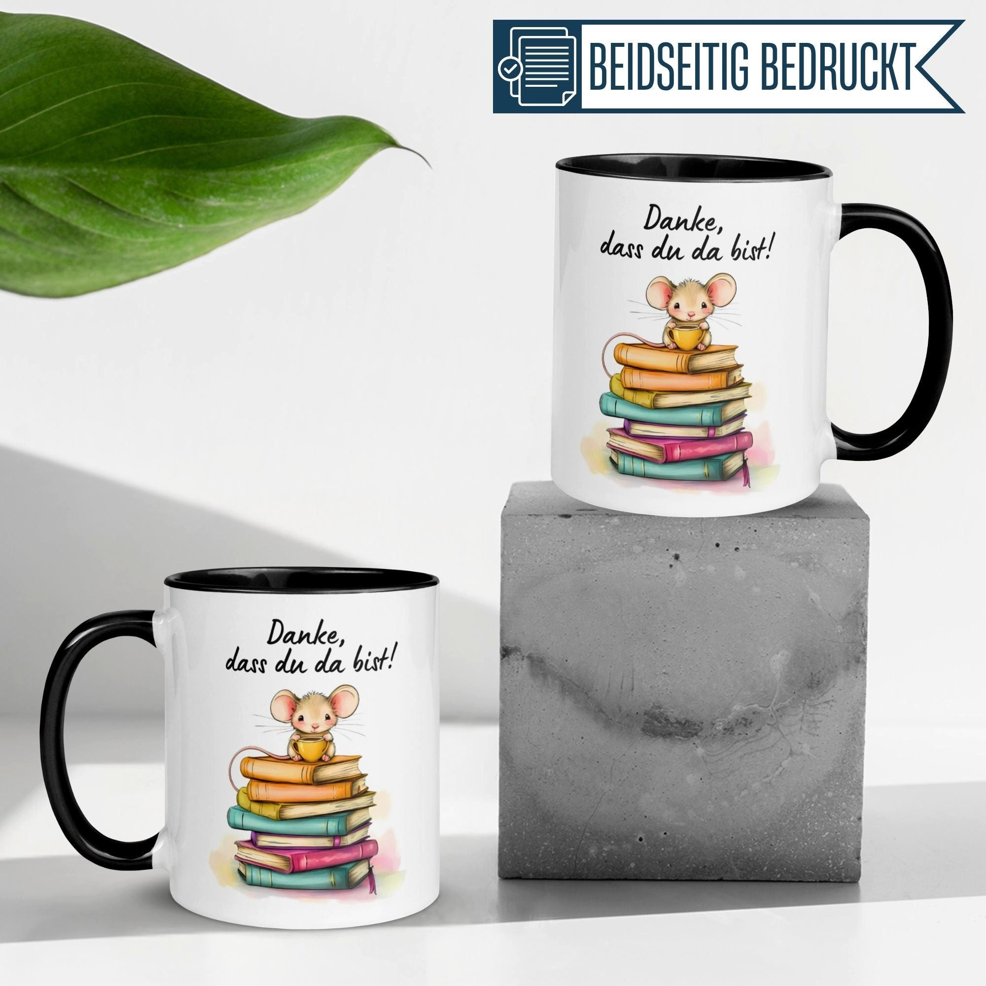 Momentals Tasse Danke – „Maus - Schön dass du da bist“ – Dankeschön Geschenke, Gratis Versand · Links-&Rechtshänder · Spülmaschinenfest