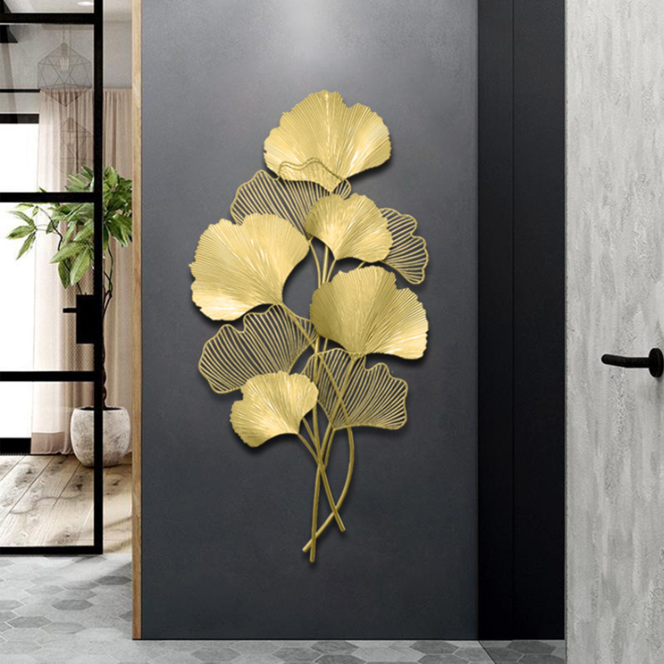 YINDN Wanddekoobjekt Wandskulptur aus Metall, Ginkgo günstig online kaufen