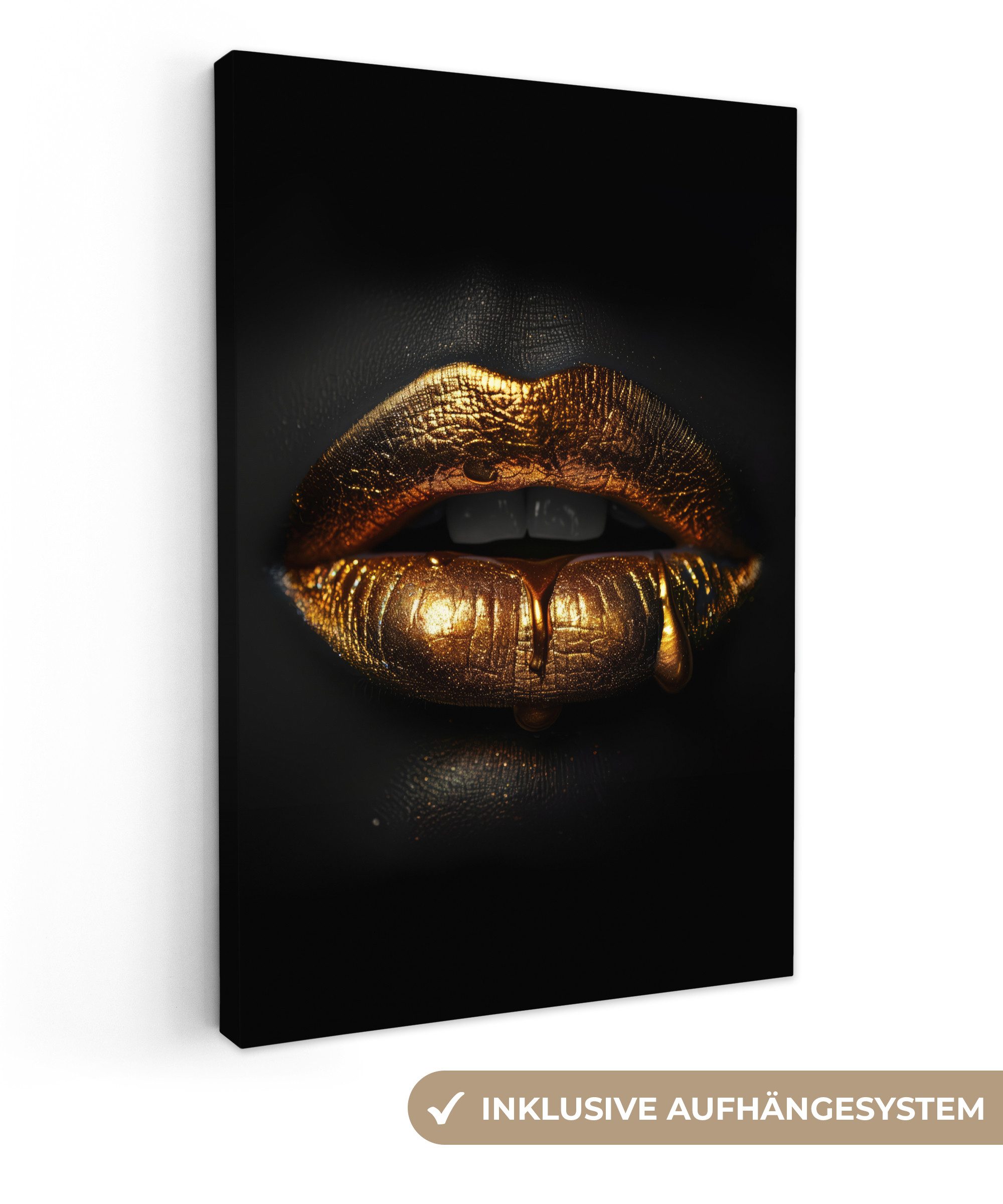 OneMillionCanvasses® Leinwandbild Lippen - Gold - günstig online kaufen