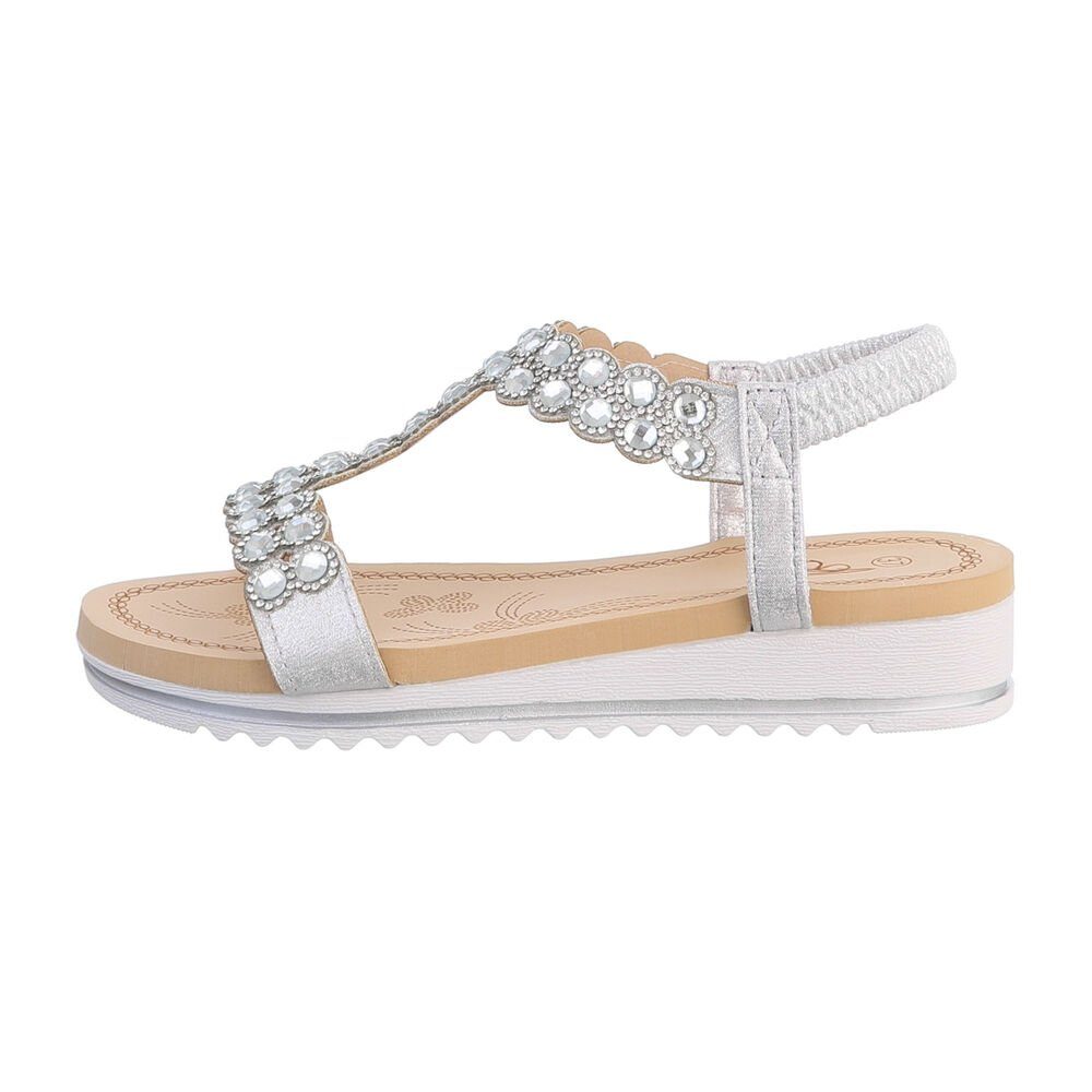 Ital-Design Damen Freizeit Riemchensandalette Keilabsatz/Wedge Keilsandaletten in Silber
