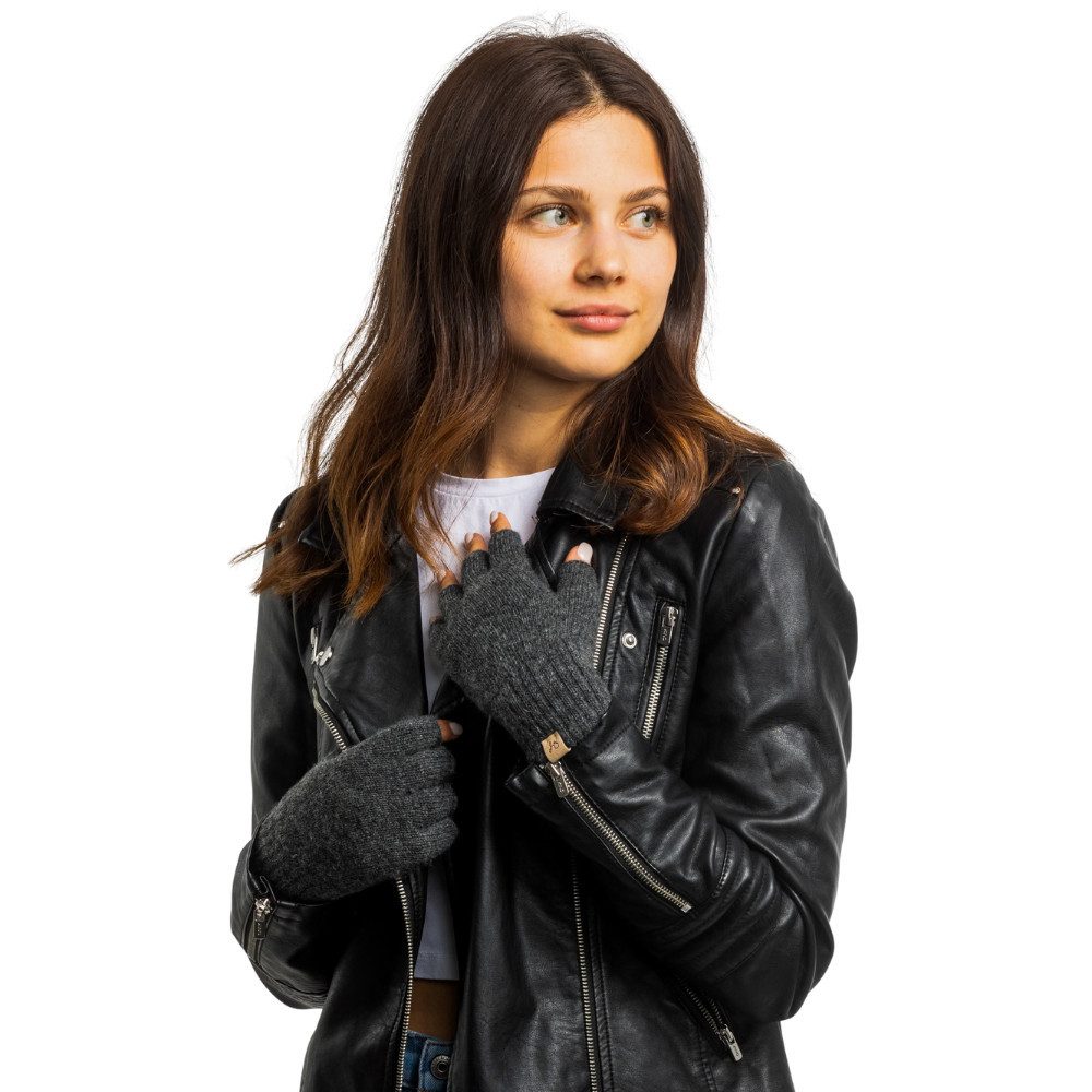Hand Gewand by Weikert Strickhandschuhe MARIE - Halbfinger Strickhandschuhe mit Strickbund am Puls; fingerlos