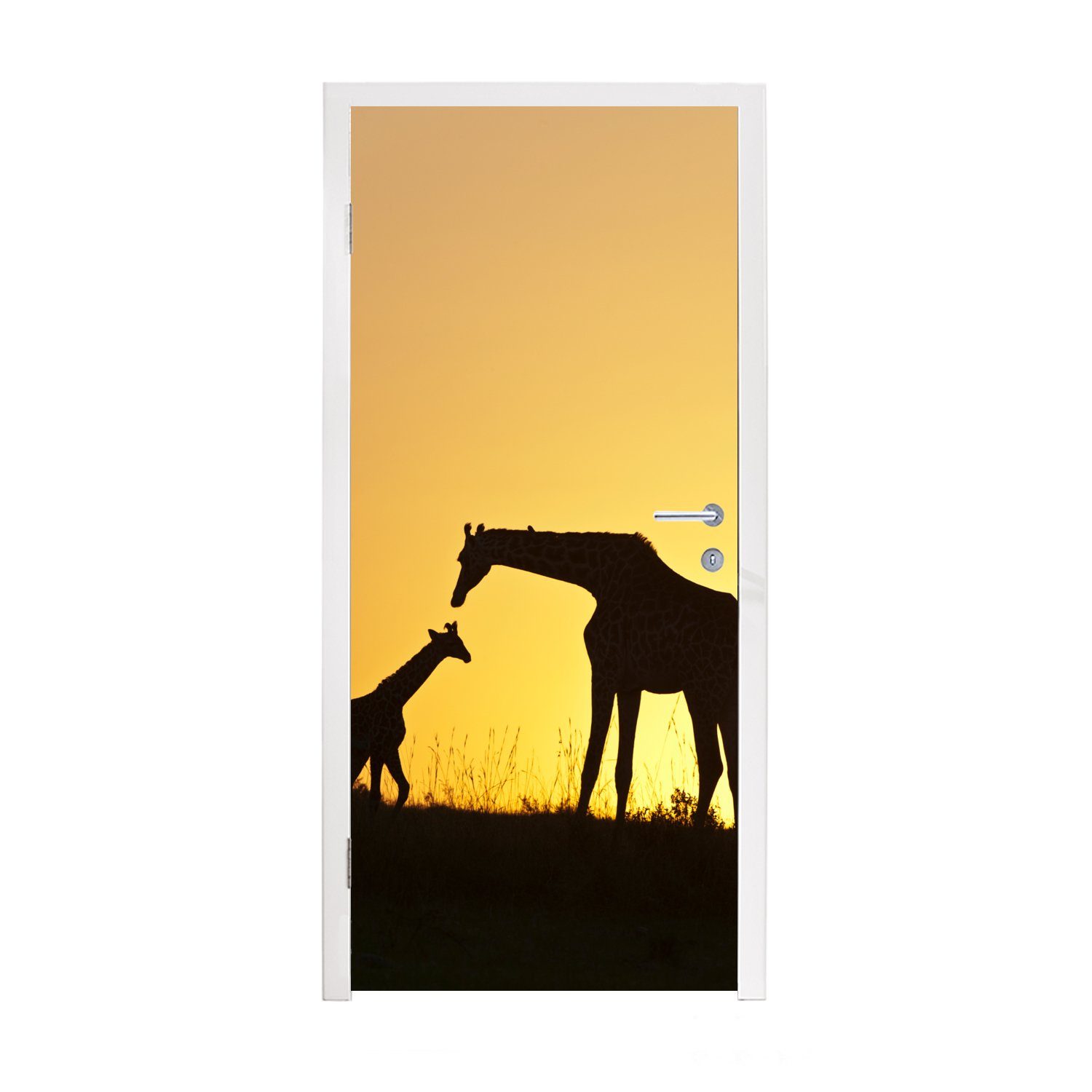 (1 Fototapete MuchoWow Kalb, bedruckt, - Matt, Türtapete cm Tür, für - Scherenschnitt 75x205 Giraffe St), Türaufkleber,