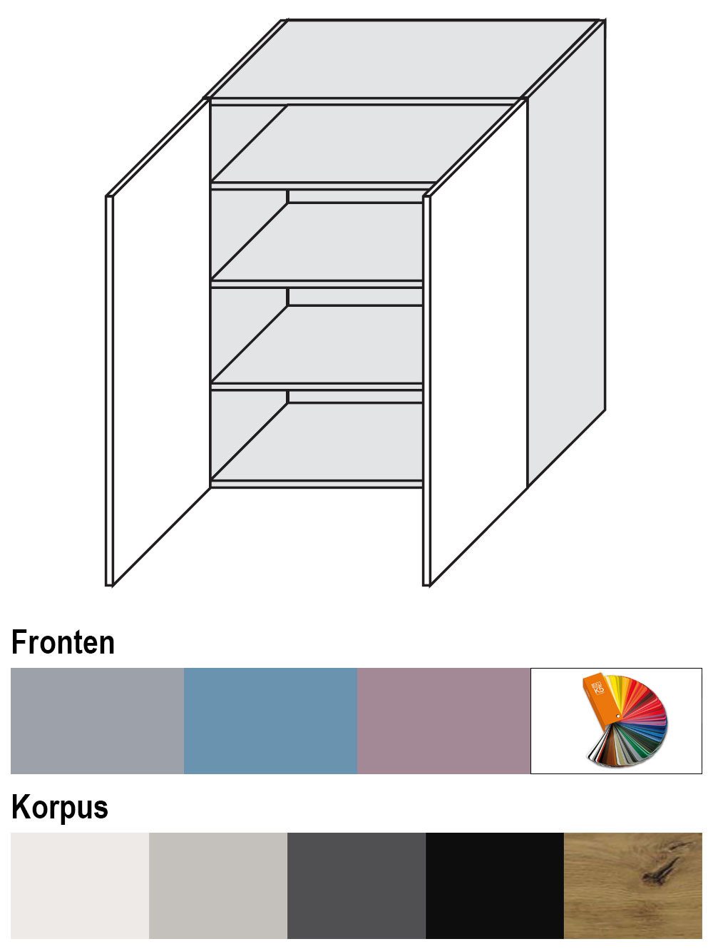 Feldmann-Wohnen Klapphängeschrank Bari (W4/80, 2-türig, 3 Einlegeböden, 1-St., moderne Kassettenoptik, lackierte Fronten) 80x32,5x96cm RAL Wunschfarbe (K5), Lava