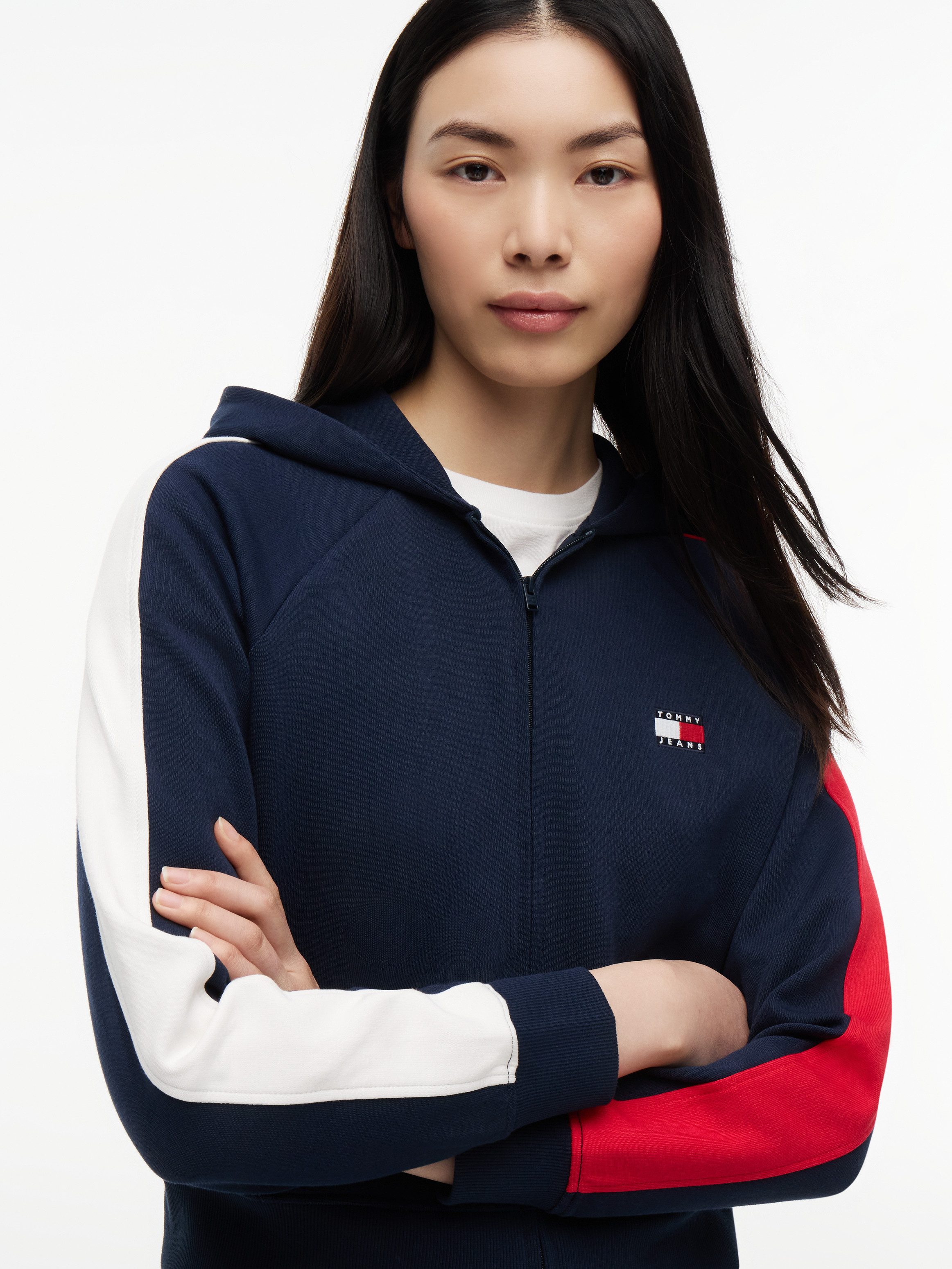 Tommy Jeans Kapuzensweatjacke TJW REG BADGE TRACK HOOD EXT Baumwollmischung, Kapuze
