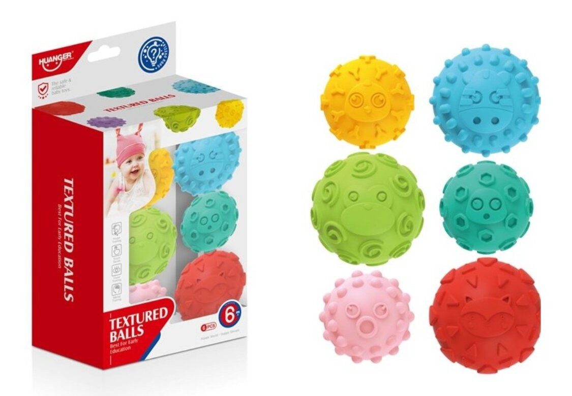 TEDDIES Spielball Satz Bälle 6 Stück mit strukturiertem Gummi 6-8cm