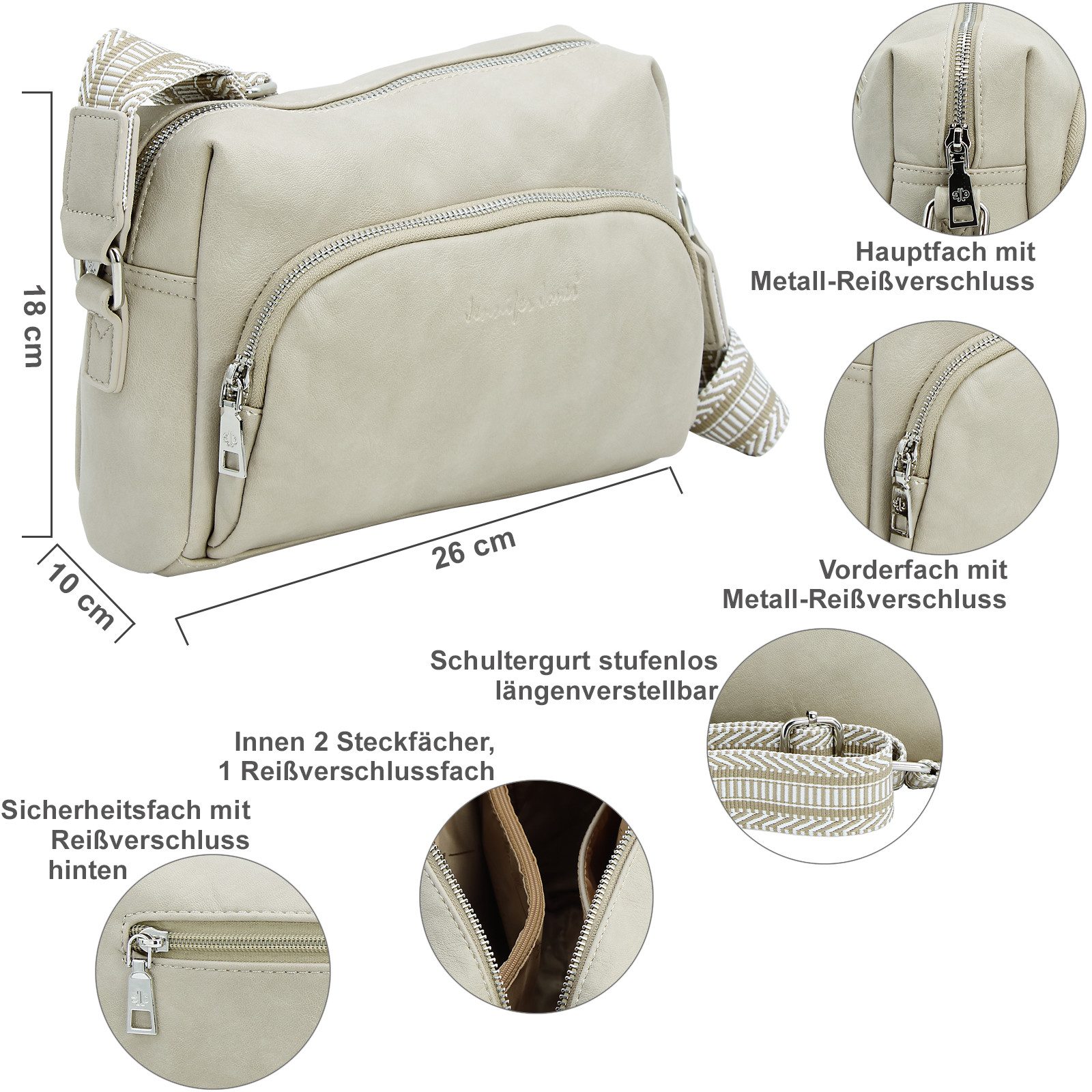 J JONES JENNIFER JONES Schultertasche Modische Damen Umhängetasche – Crossbody Bag mit gewebtem Schultergurt