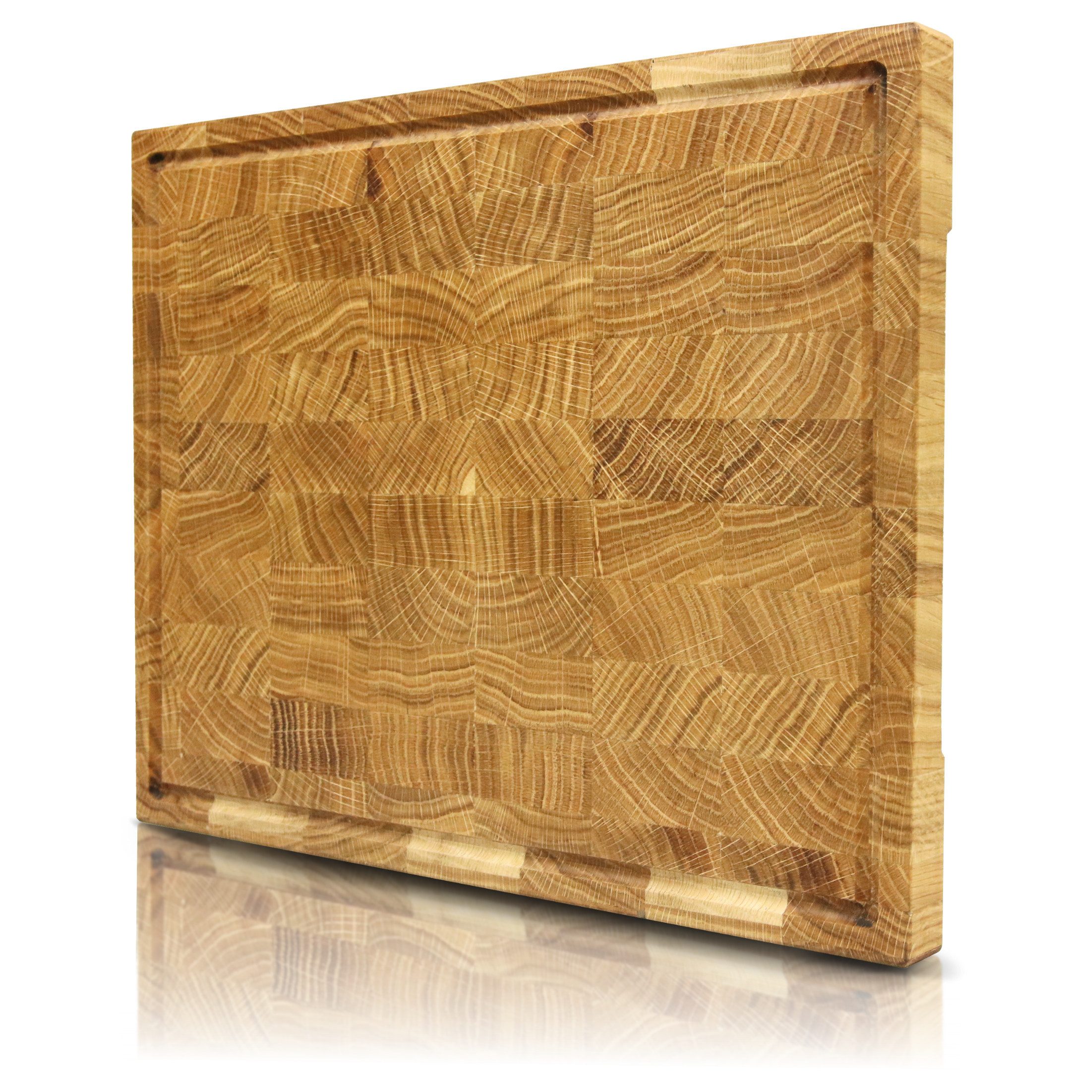 holz4home® Schneidebrett Küchenbrett aus Eichenholz I Hackbrett mit Saftrille in 3 Größen, Stirnholz mit Würfelmuster