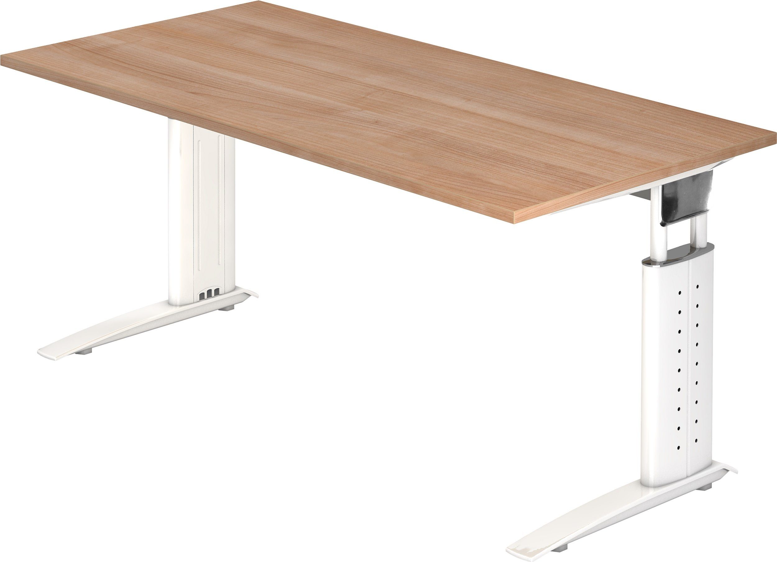 bümö Schreibtisch Schreibtisch Serie-U, Rechteck: 160 x 80 cm - Dekor: Nussbaum - Gestell: Weiß