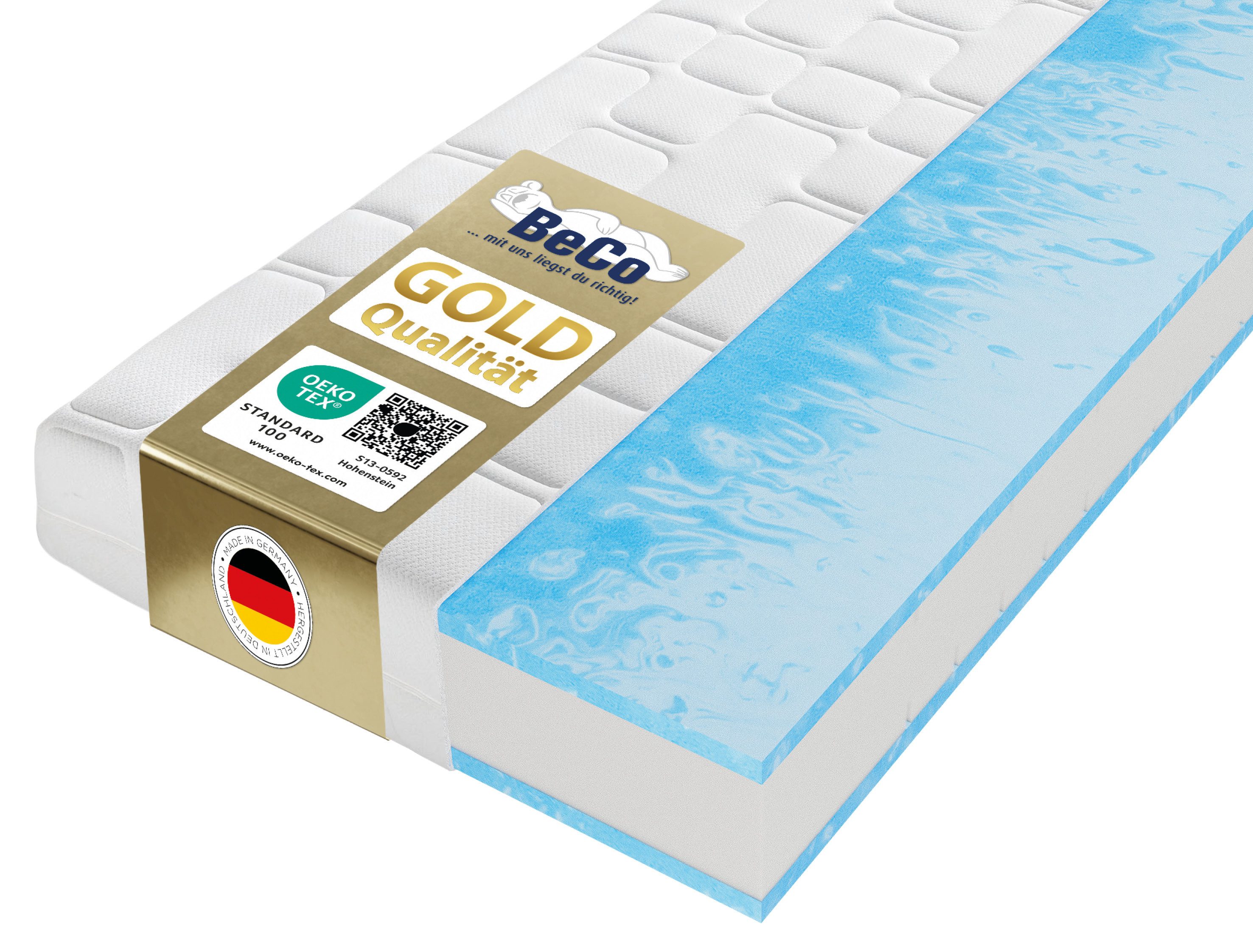 Gelschaummatratze GUMO Maxx – GOLD Gelschaummatratze mit luxuriöser Komforthöhe, Beco, 25 cm hoch, 25 cm Höhe, Gelschaum, unterschiedlich fest, ideal auch 140x200