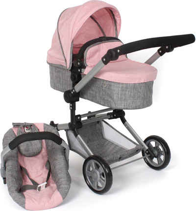 CHIC2000 Kombi-Puppenwagen »Linus, melange grau-rosa«, mit Babywanne und Autositz