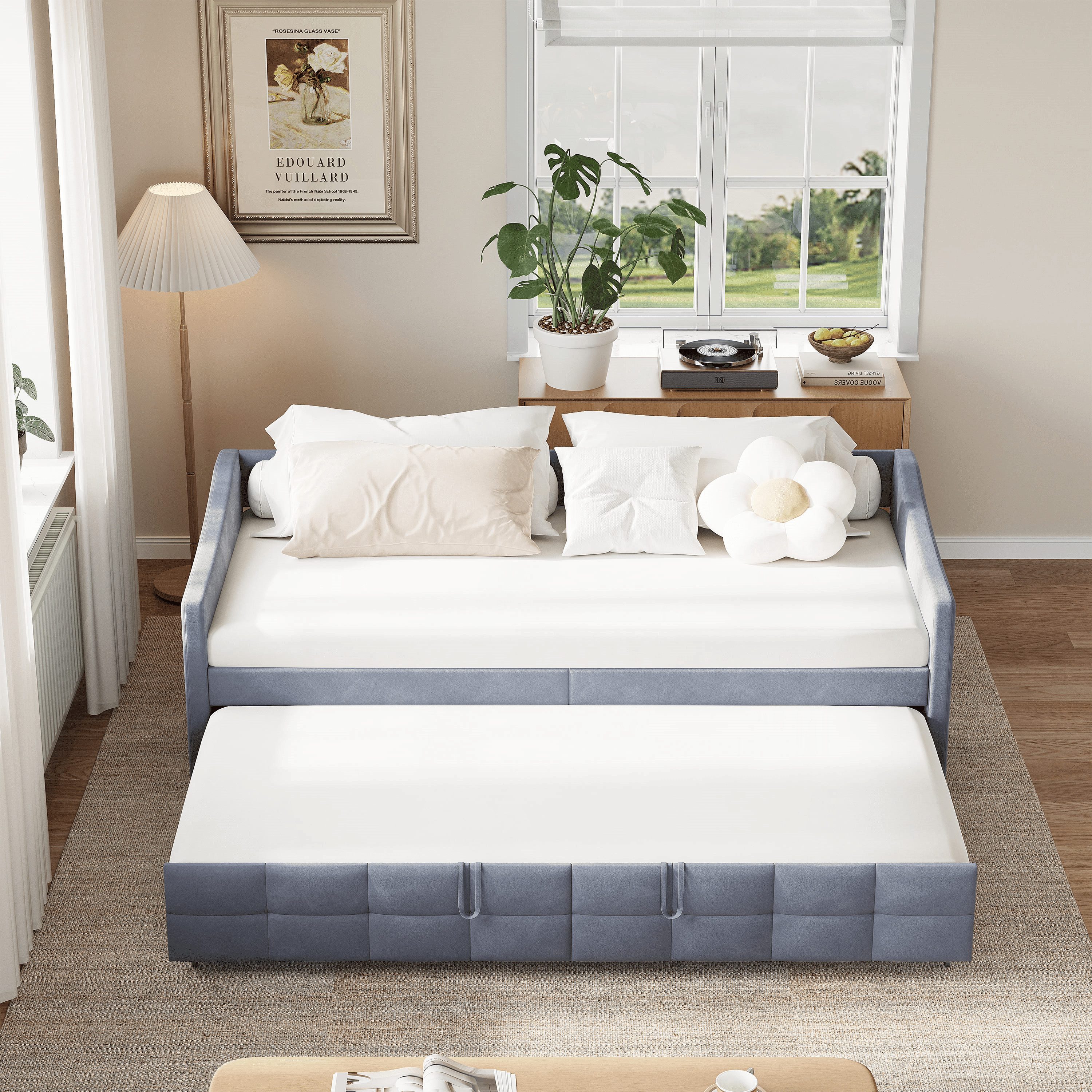 Simurq Daybett Schlafsofa 90x200 mit Unterbett, Ausziehbett, Tagesbett, Gästebett, Polsterbett, Mit Lattenrost, Samt