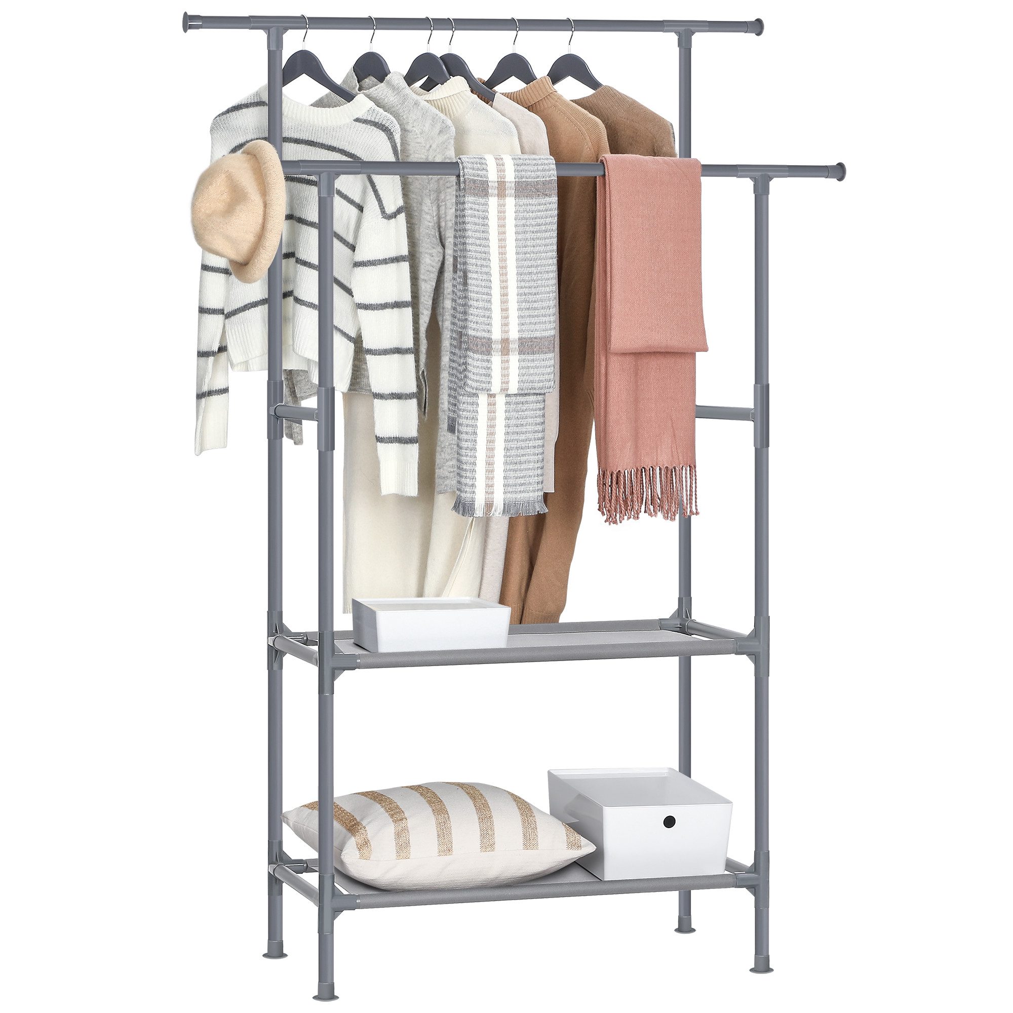 SONGMICS Kleiderständer, mit 2 Kleiderstangen, 2 Ablagen, bis 70 kg belastb günstig online kaufen