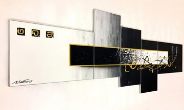 WandbilderXXL XXL-Wandbild Golden Signs 210 x 80 cm, Abstraktes Gemälde, handgemaltes Unikat