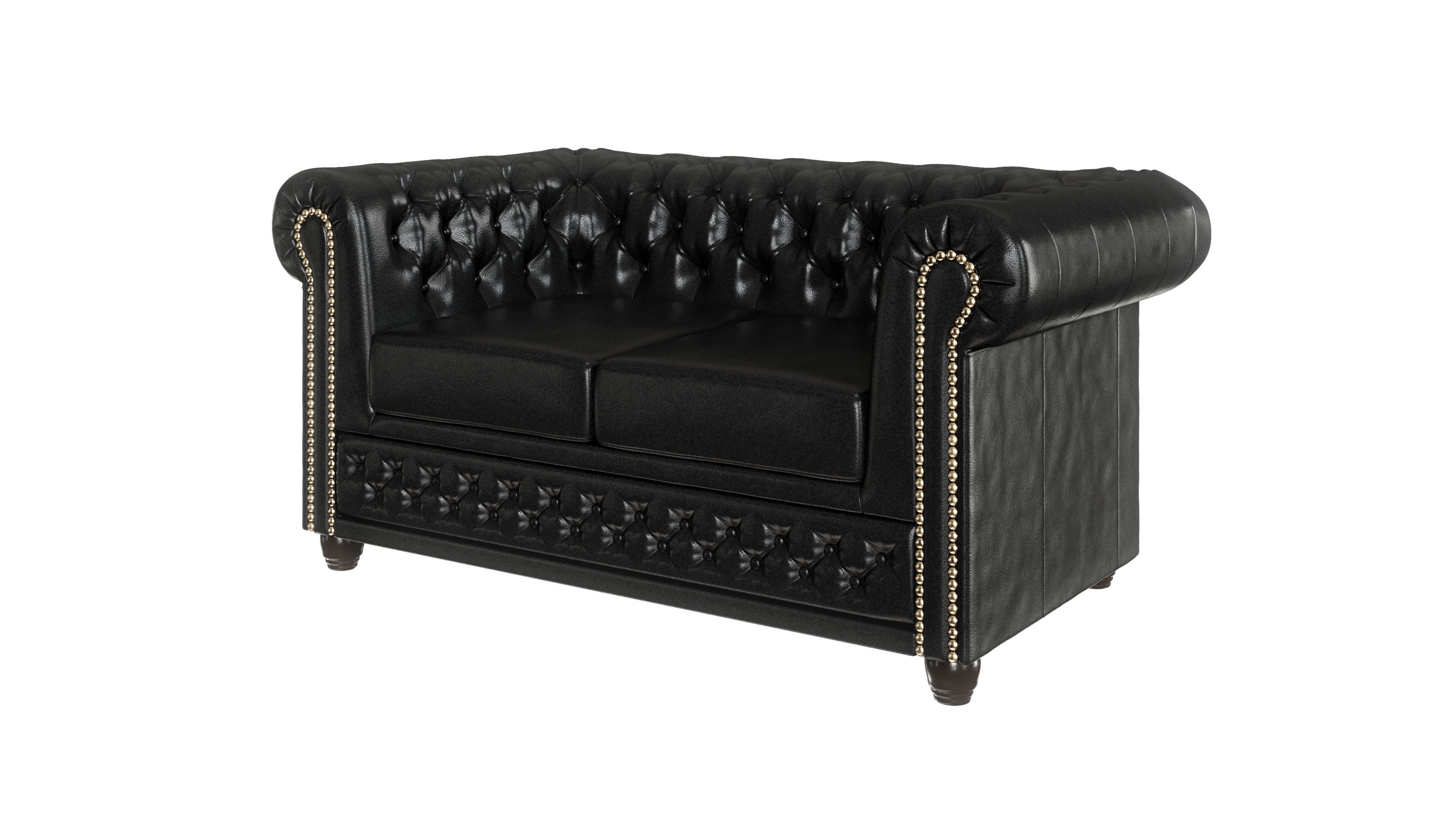 Wellenfederung Chesterfield Sofa, S-Style mit Schwarz Jeff Möbel 2-Sitzer