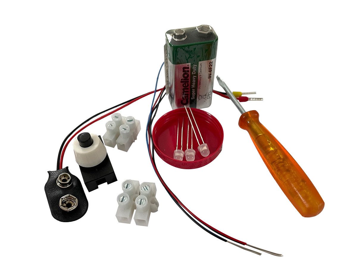 myExperimentSet Experimentierkasten "Stromkreis mit LEDs, Serien- und Parallelschaltung mit Batterien", (Elektro-Schul-Set, für 1 Schüler-tlg., inklusive Batterien), inklusive Anleitung