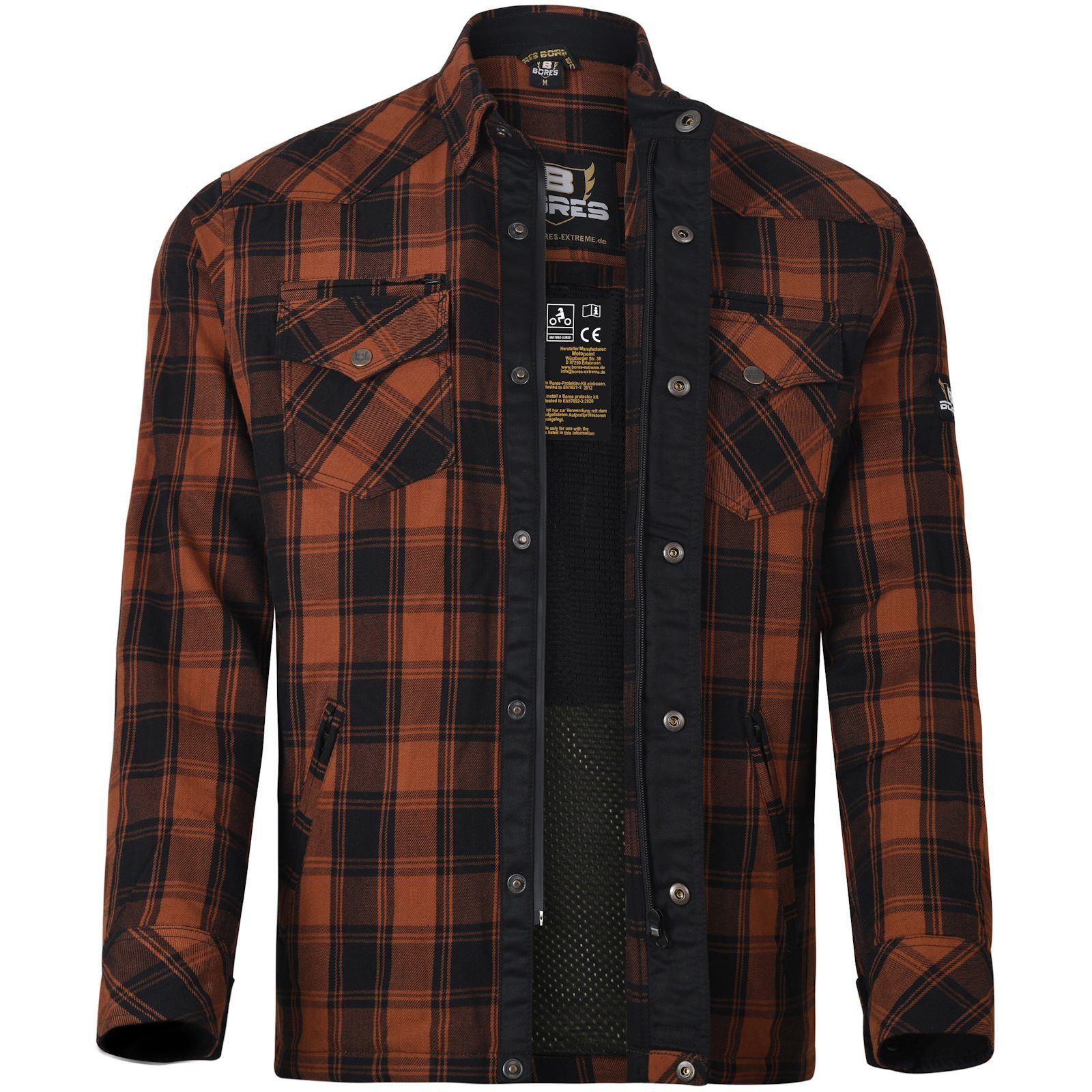 Bores Motorradjacke Bores Lumberjack Jacken-Hemd orange / schwarz Herren 3XL