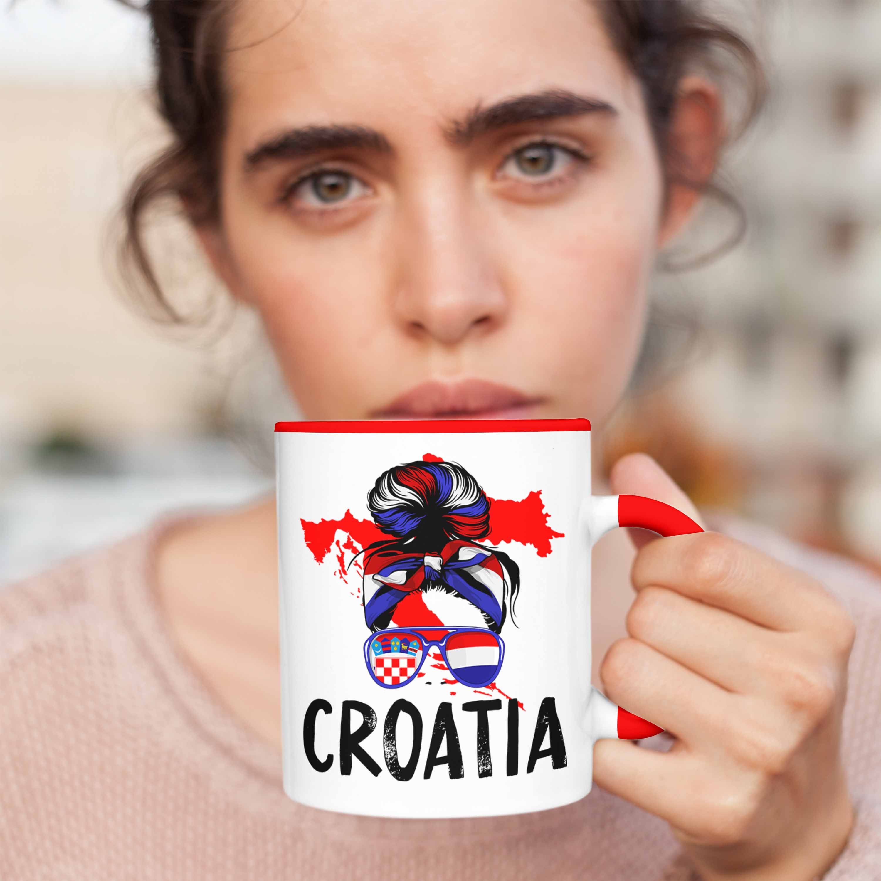 Tasse Croatia Tasse für Kroatische Geschenkide Kroatien Geschenk Heimat Trendation Rot Frau