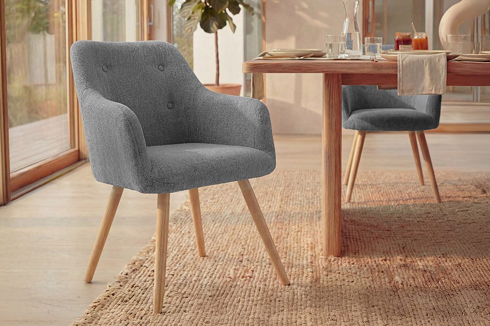 riess-ambiente Esszimmerstuhl SCANDINAVIA MEISTERSTÜCK grau/natur - Strukturstoff, Gummibaum, massiv (Einzelartikel, 1 St), Nordischer Stuhl - ideal für Esszimmer, Wohnbereich oder Homeoffice