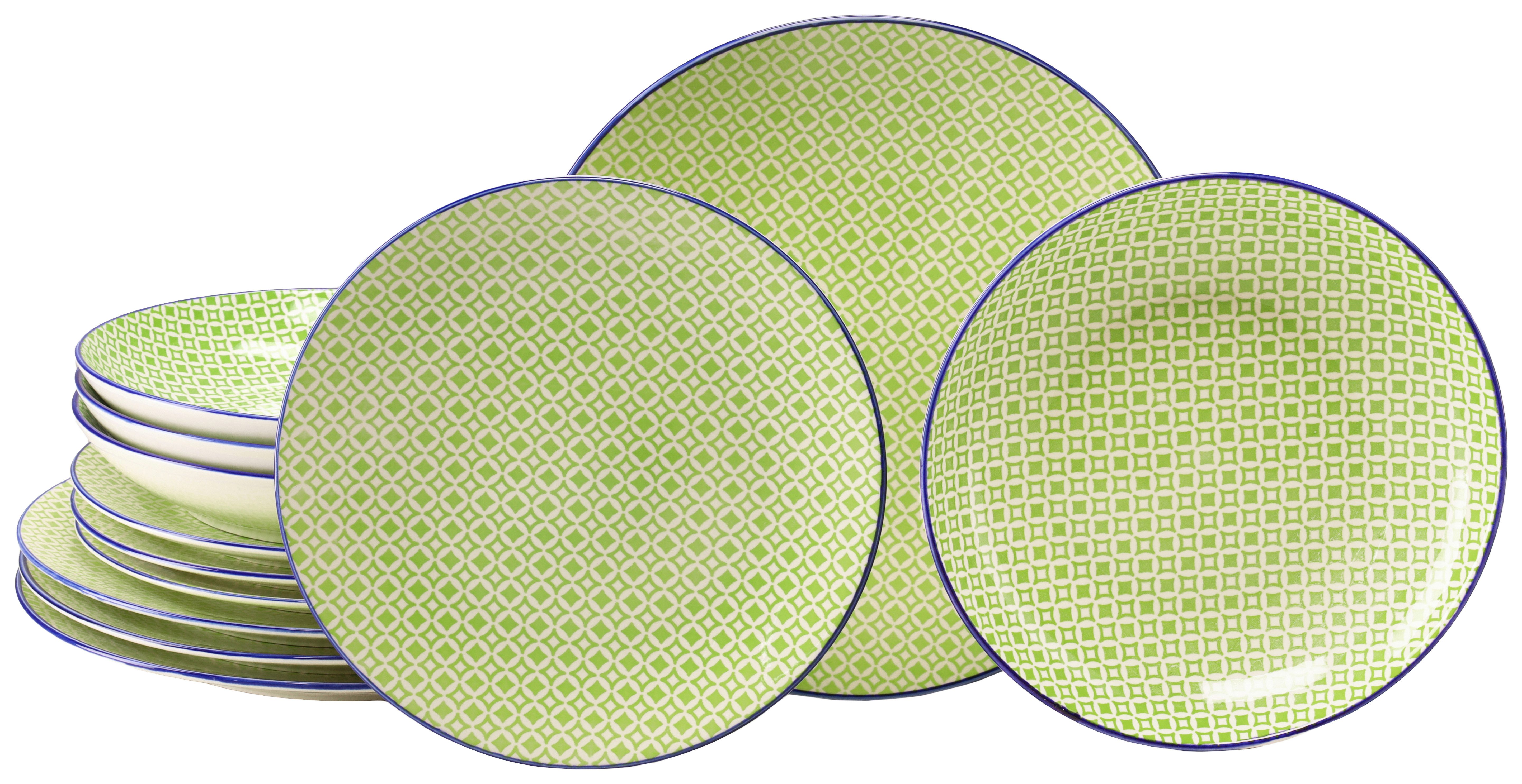 CreaTable Teller-Set Mediterran, Teller Set 12-tlg. (12-tlg), 4 Personen, Steinzeug, Mediterraner Flair, Traditionell keramische Motive