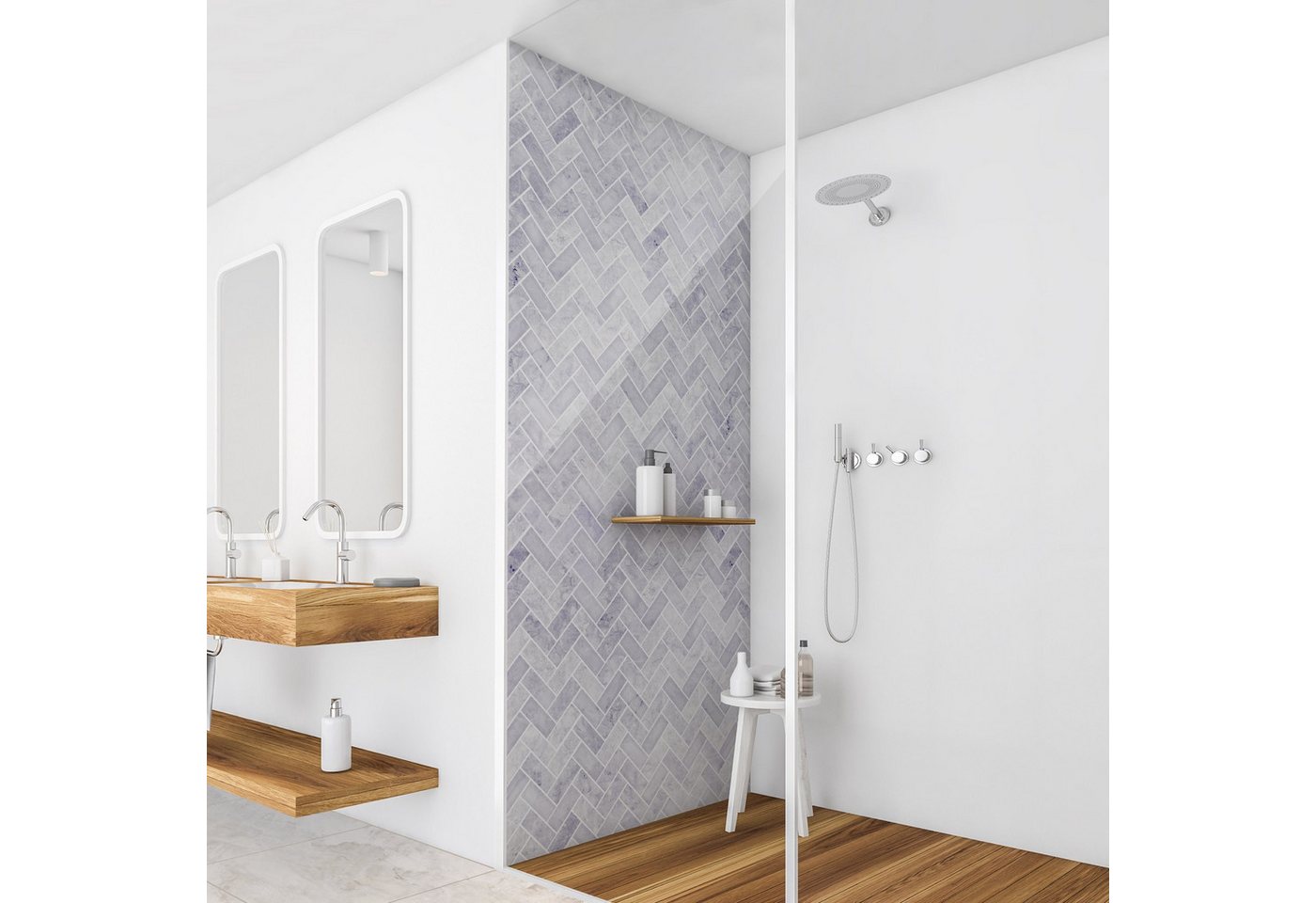 Thumbnail - Bilderdepot24 Duschrückwand Fliesenoptik violett Duschrückwand ohne Bohren Dusche, (0,61 mm starke Folie selbstklebend W...