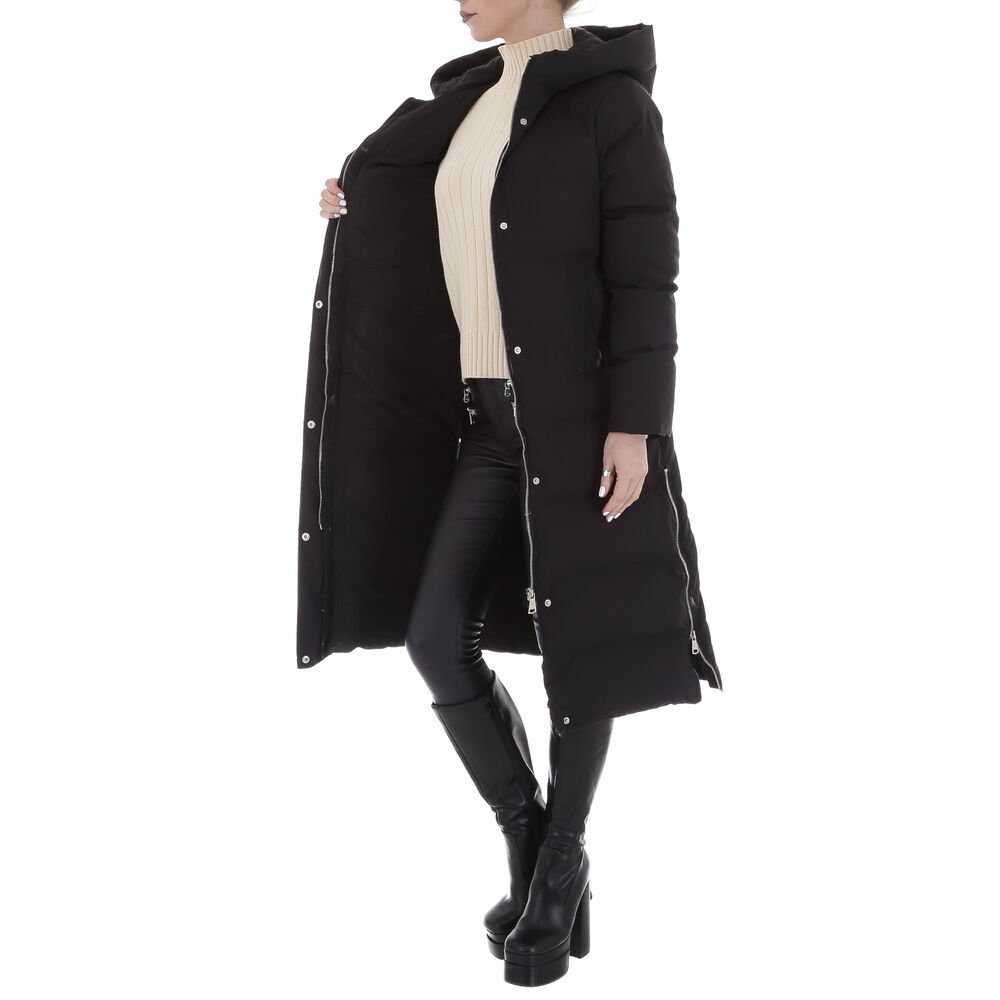Ital-Design Steppjacke Damen Freizeit Kapuze Gefüttert Winterjacke in Schwarz