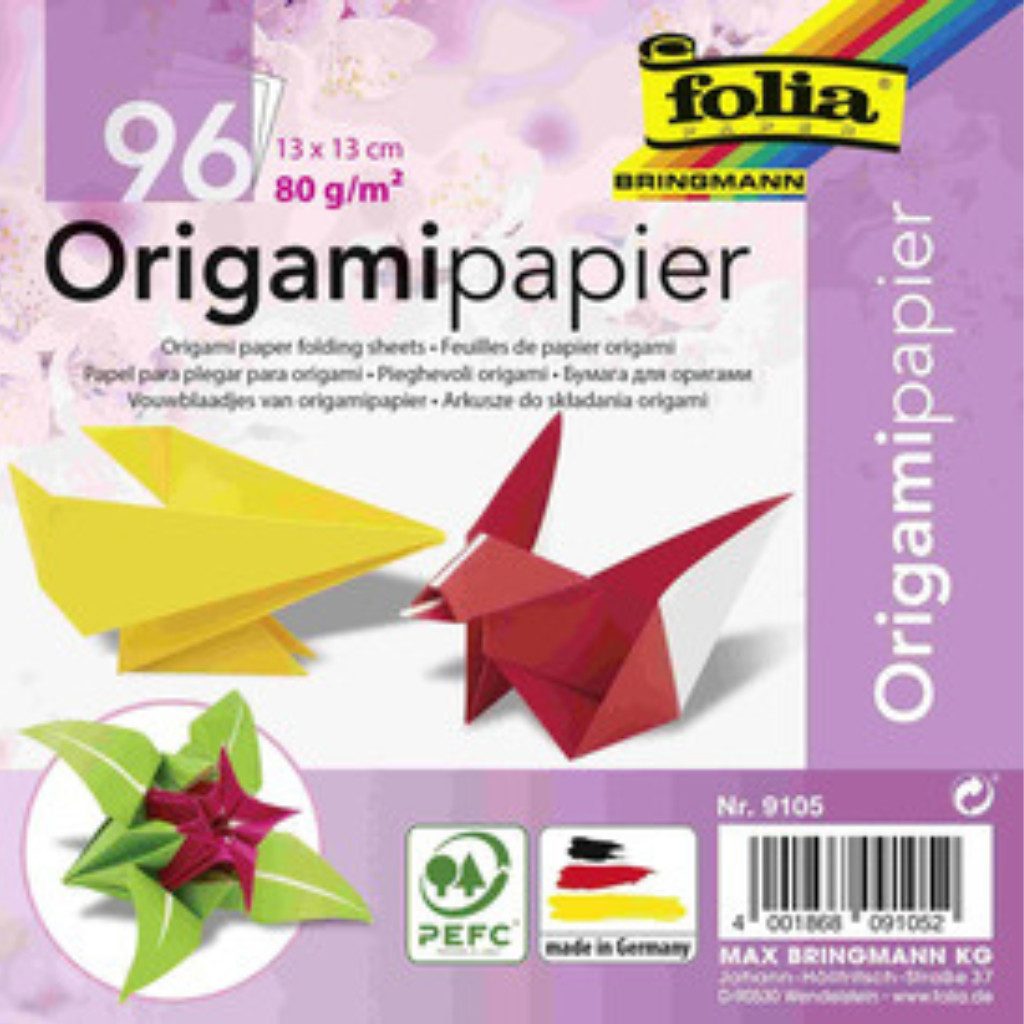 Folia Bastelkartonpapier FOLIA 9105 Faltblatt Origamipapier, 96 Blatt, 12 Farben