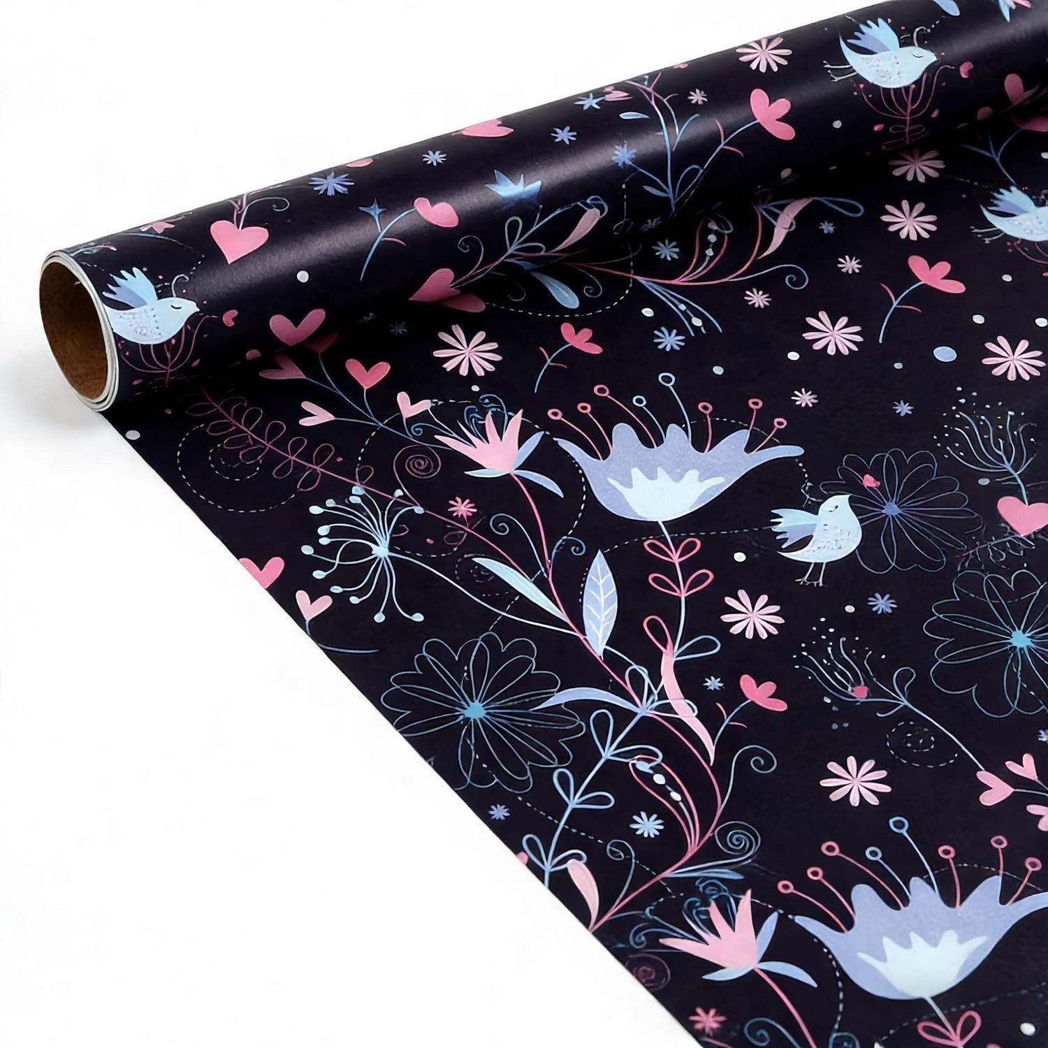 LuxusKollektion Geschenkpapier Geschenkpapier Blumen doppelseitig schwarz 43x3m