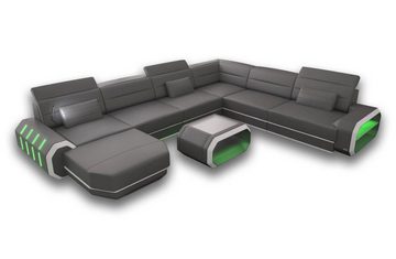 Sofa Dreams Wohnlandschaft Ledercouch Leder Sofa Roma XXL U Form Ledersofa, Couch, mit LED, wahlweise mit Bettfunktion als Schlafsofa, Designersofa