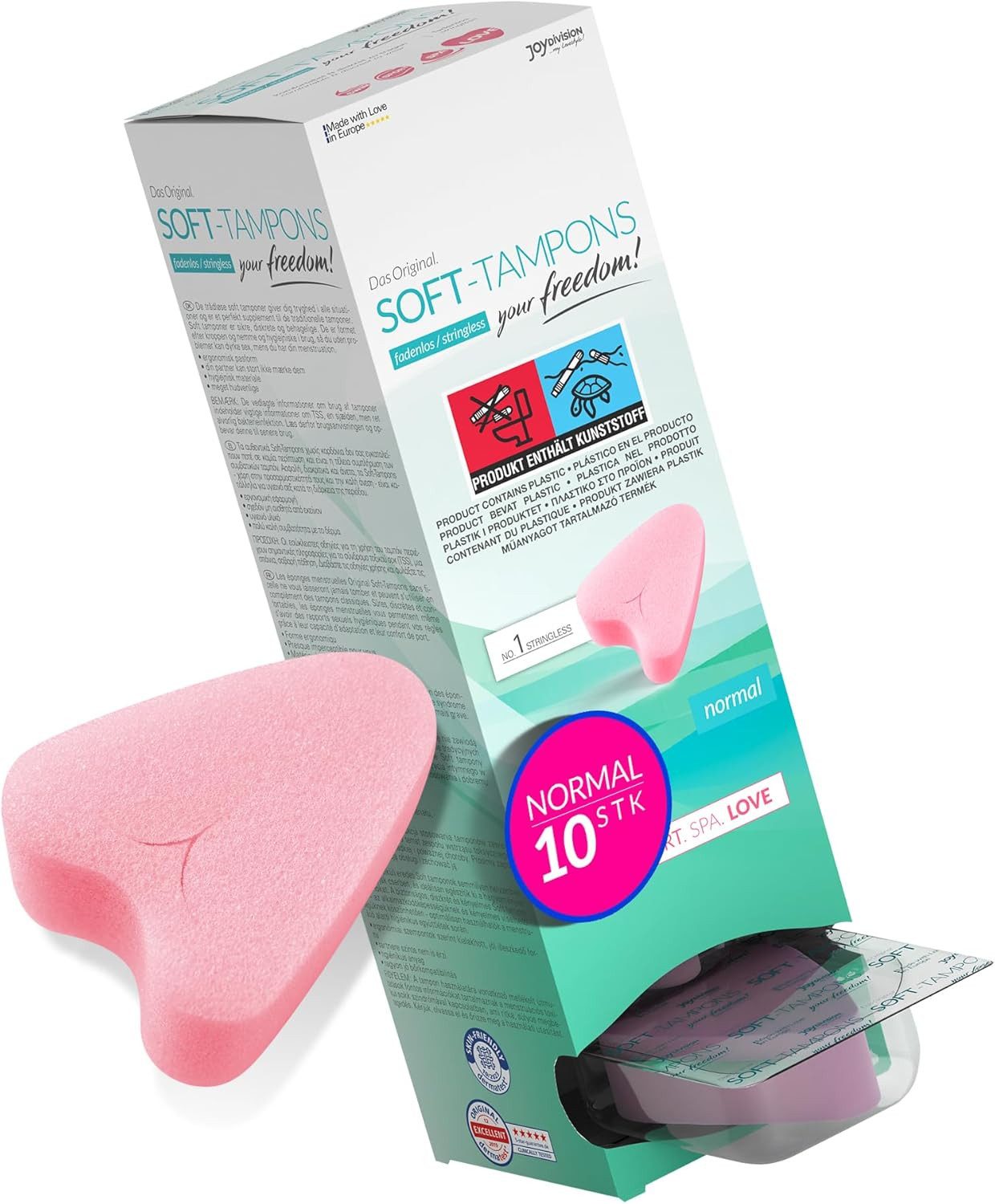 JOYDIVISION Tampons das Original, Soft Tampons, Fadenlose Freiheit, Normal Gr., 10-St., ohne Rückholfaden für Alltag, Sport und Spa