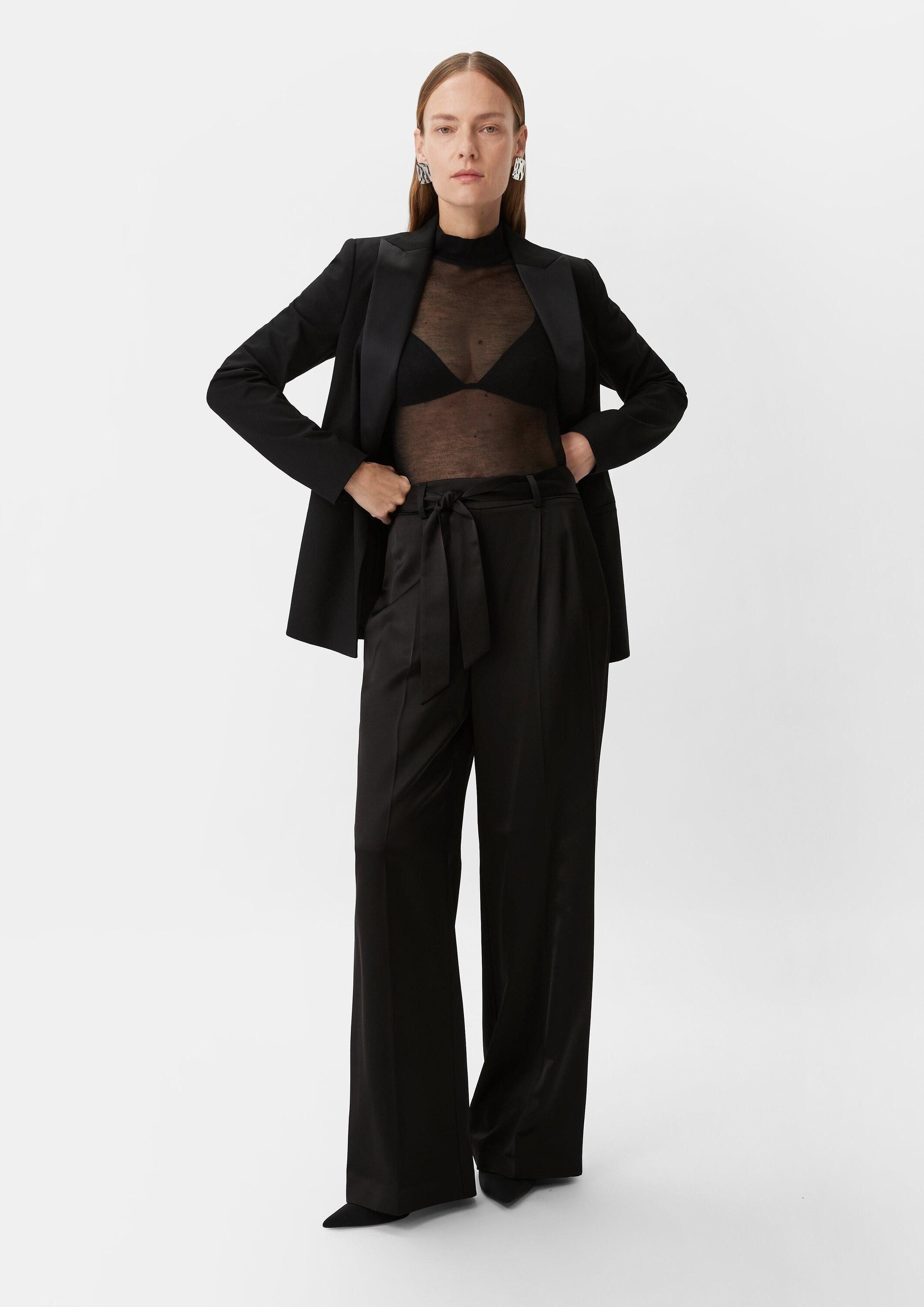 comma Chinos Hose Satin-Marlenehose mit Bindegürtel