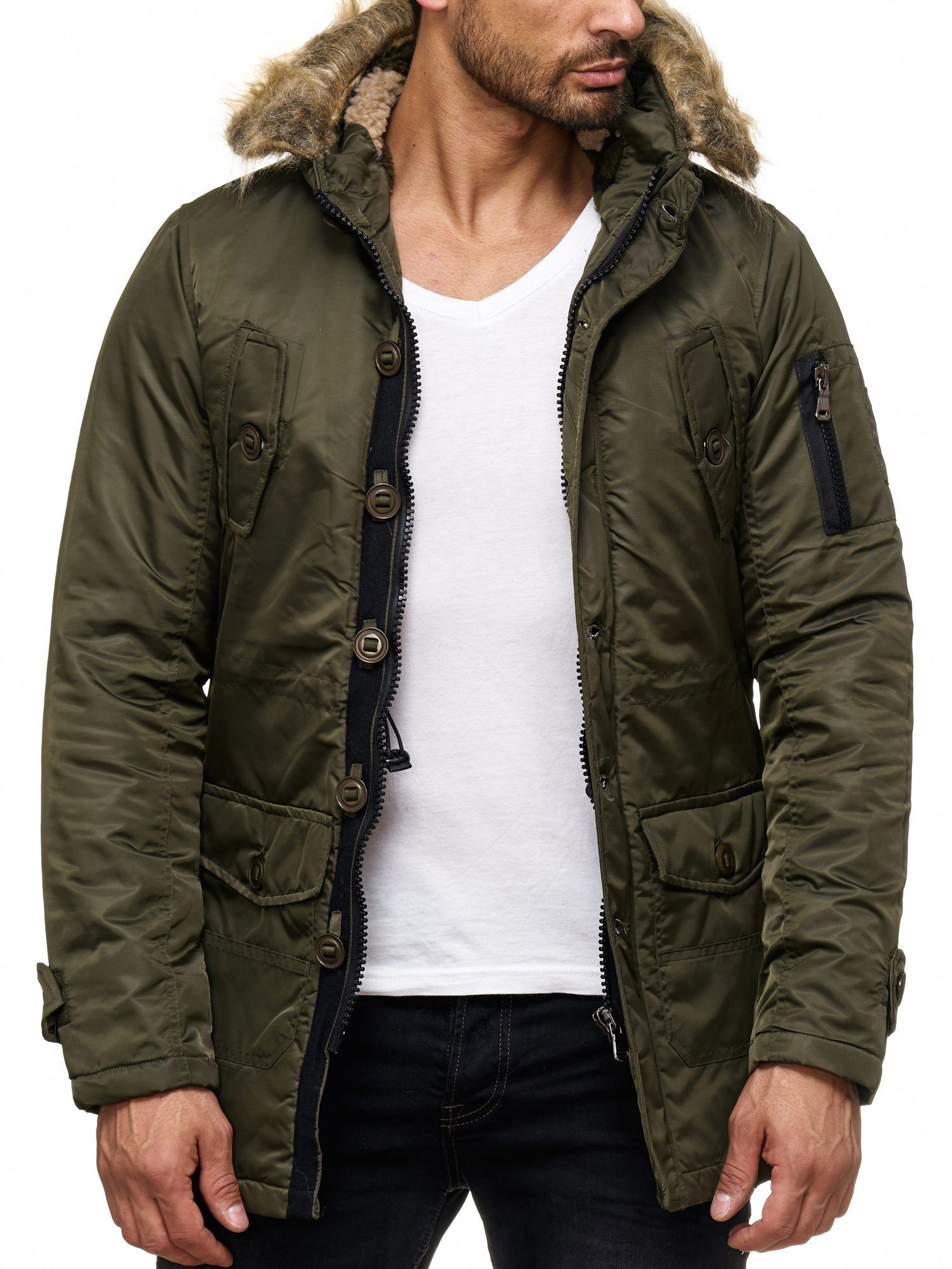 Reslad Winterjacke Herren Jacke mit Fellkragen günstig online kaufen