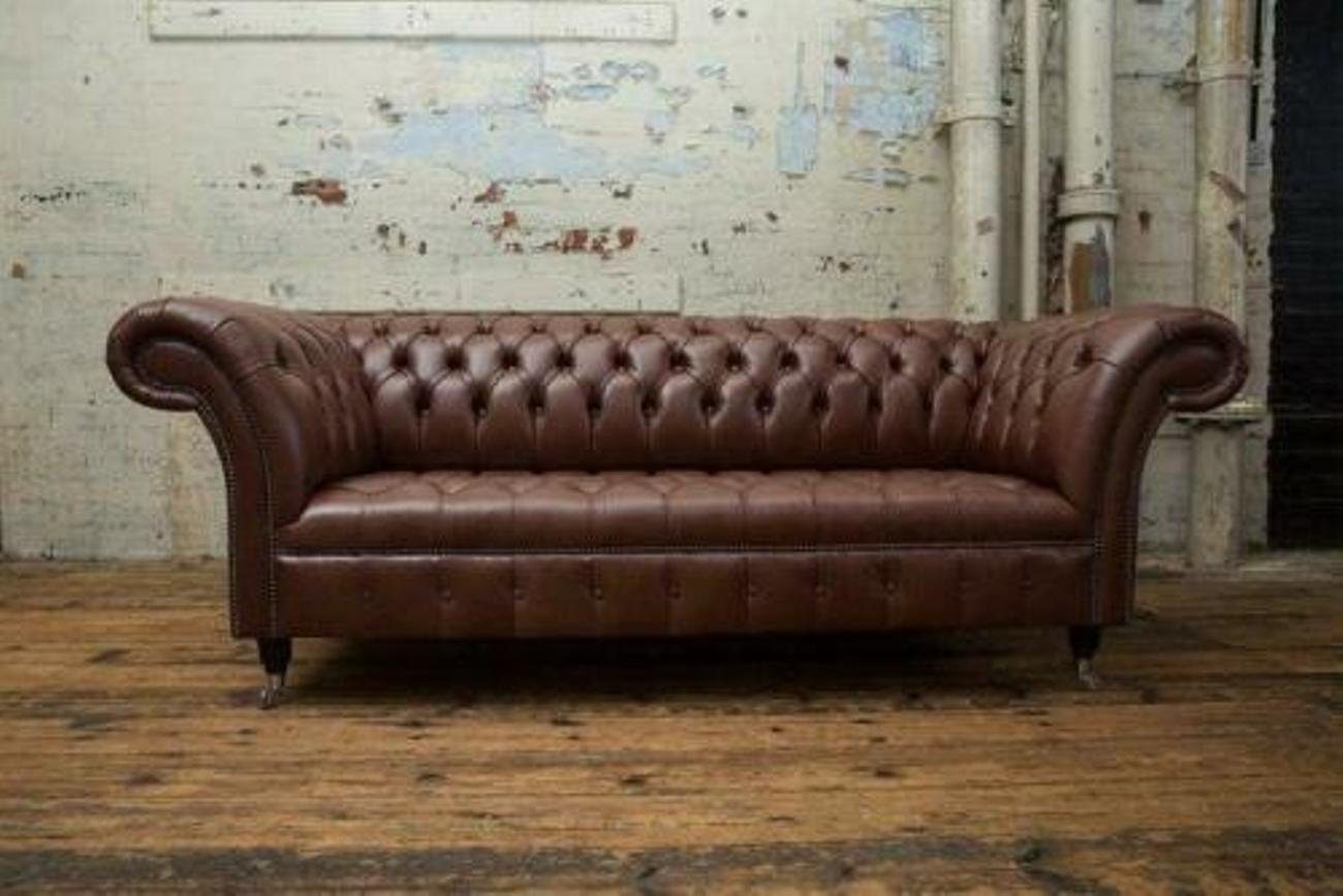 JVmoebel 3-Sitzer Chesterfield 3 Sitzer Couch Leder Sofa Polster Garnitur Antik Stil Neu, Lederbezug, Mit Knöpfen verziert