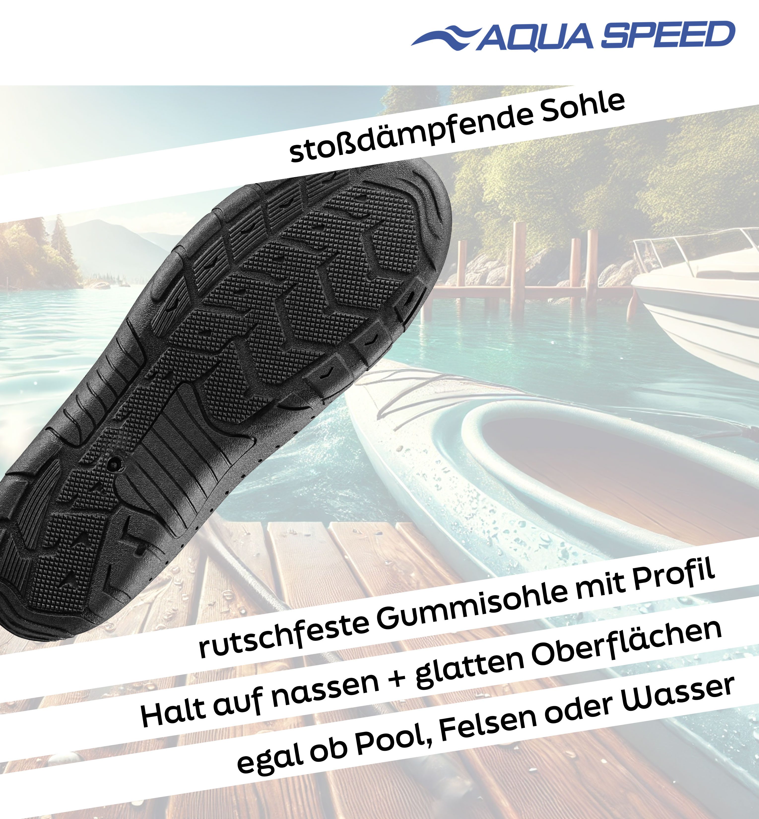 Aqua Speed Rutschfeste Badeschuhe Herren Gr. 45 – ideal für Sommer & Reise Wasserschuh (Barfußtauglich & hygienisch – zum Mitnehmen & Spülen) Stark im Halt – Auch bei Wellen, Strömung oder Wasseraction