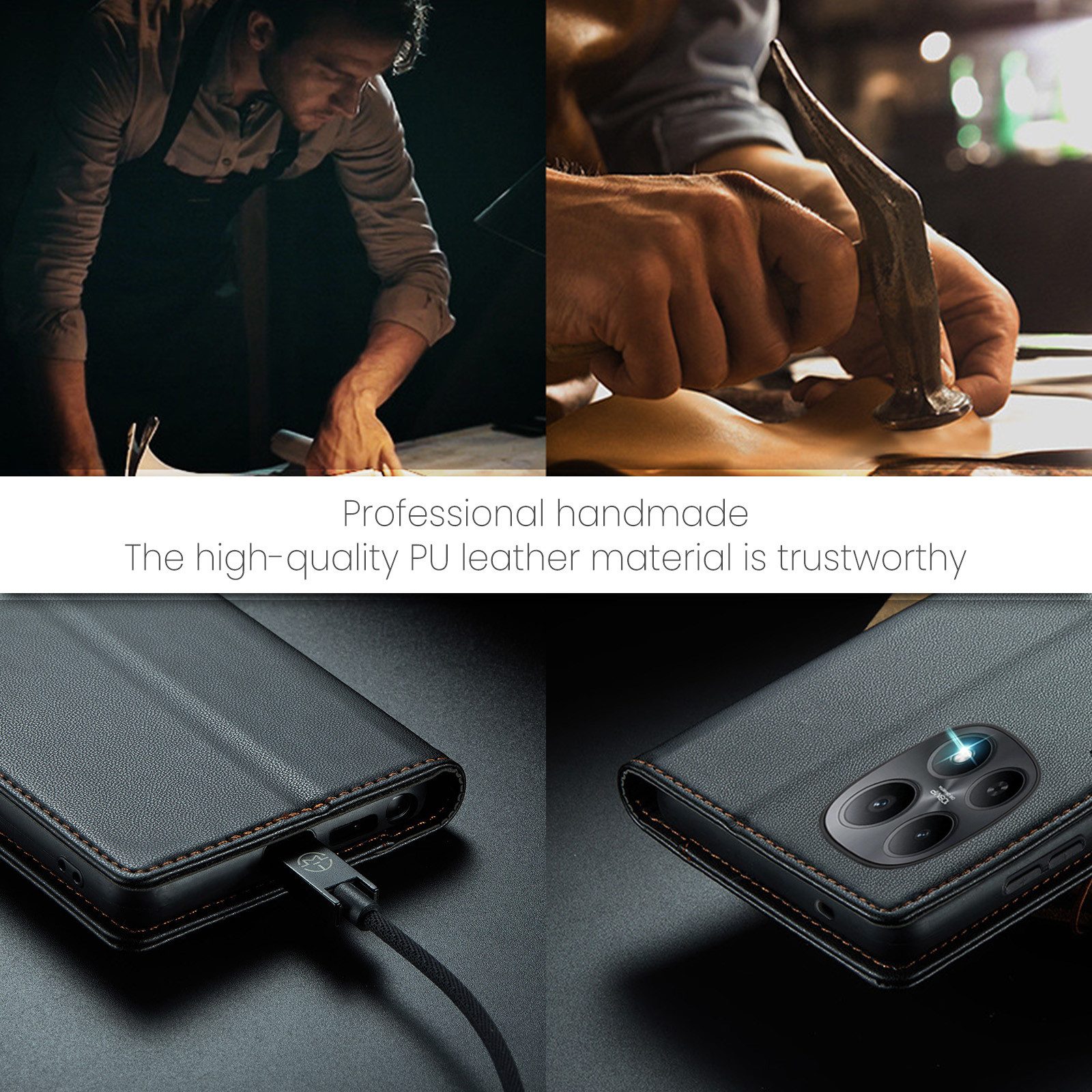 CLM-Tech Handytasche für Xiaomi Redmi Note 15 5G PU Leder Klapphülle (schwarz, 1-tlg., Flip Case inklusive Standfunktion und Kartenfächer), Magnetverschluss, RF – Bild 5 von 5