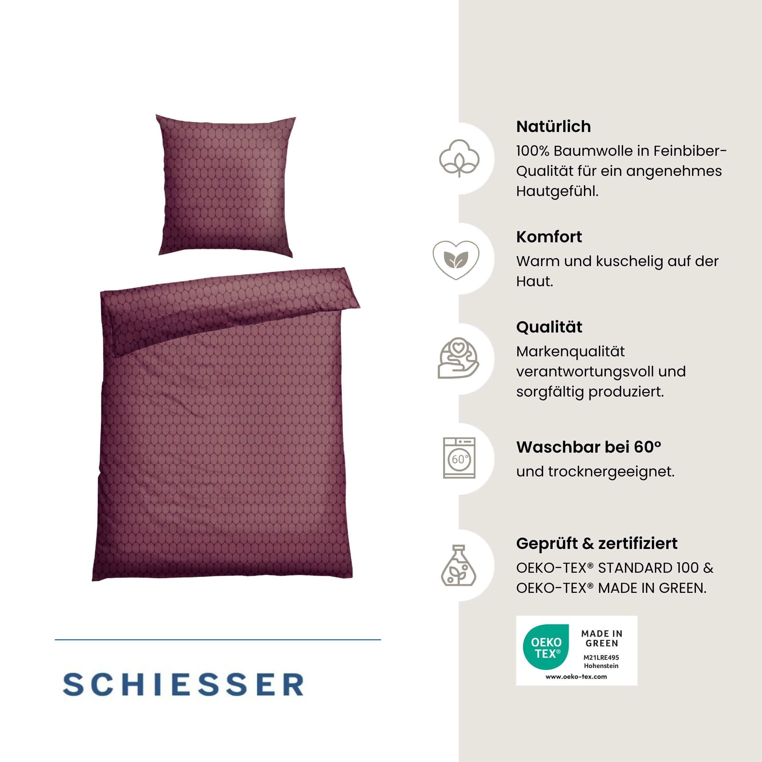 Schiesser Bettwäsche Drops aus wärmender Feinbiber-Qualität mit dezentem Grafikprint, Feinbiber, 2 teilig, OEKO-TEX® MADE IN GREEN – Bild 2 von 5