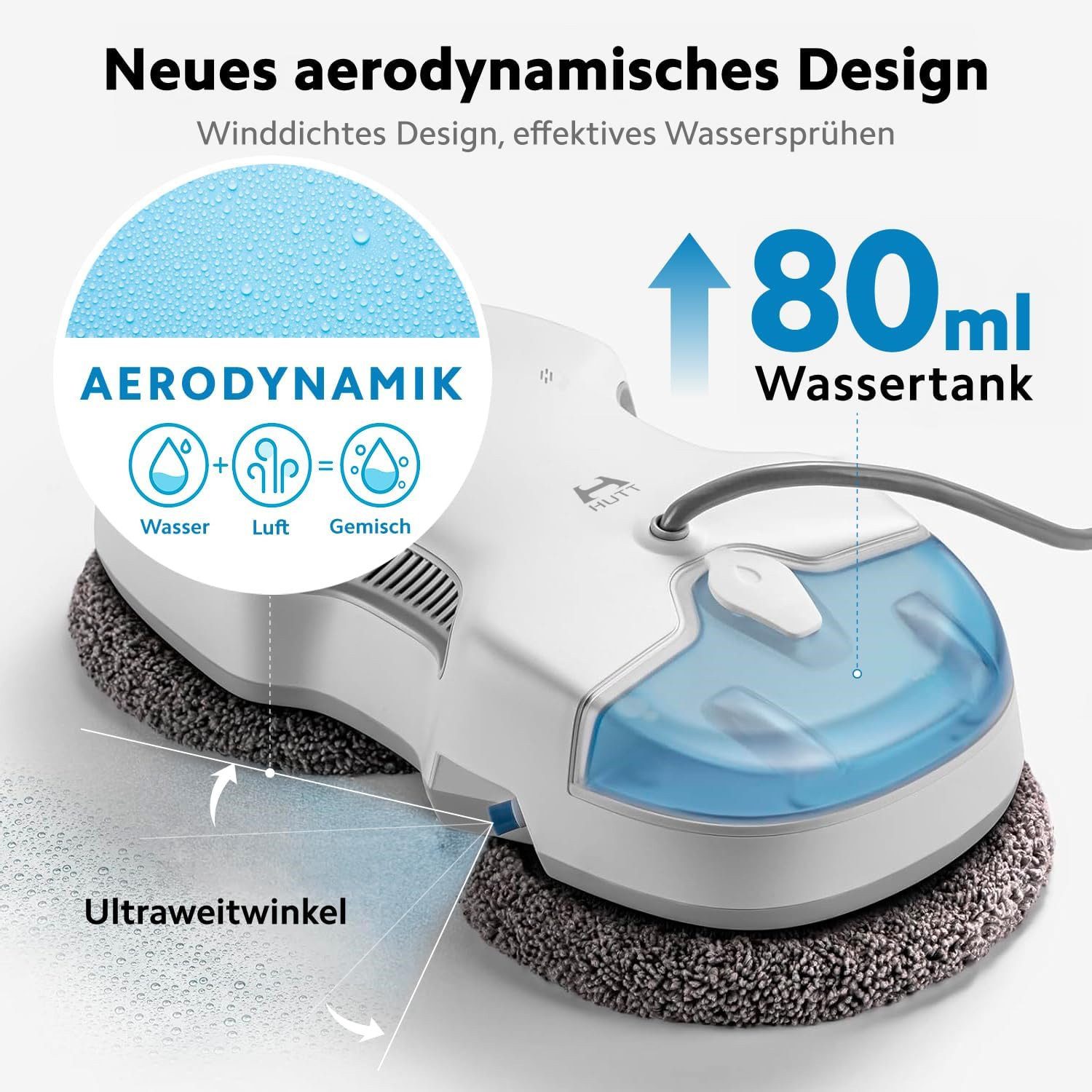 HUTT Fensterputzroboter S7 Fensterputzroboter mit Sprühfunktion, 80ml tank, HUTTHINK 5.0, mit Sprühfunktion, 5500Pa,HUTTHINK 5.0 Intelligente Frequenzsteuerung