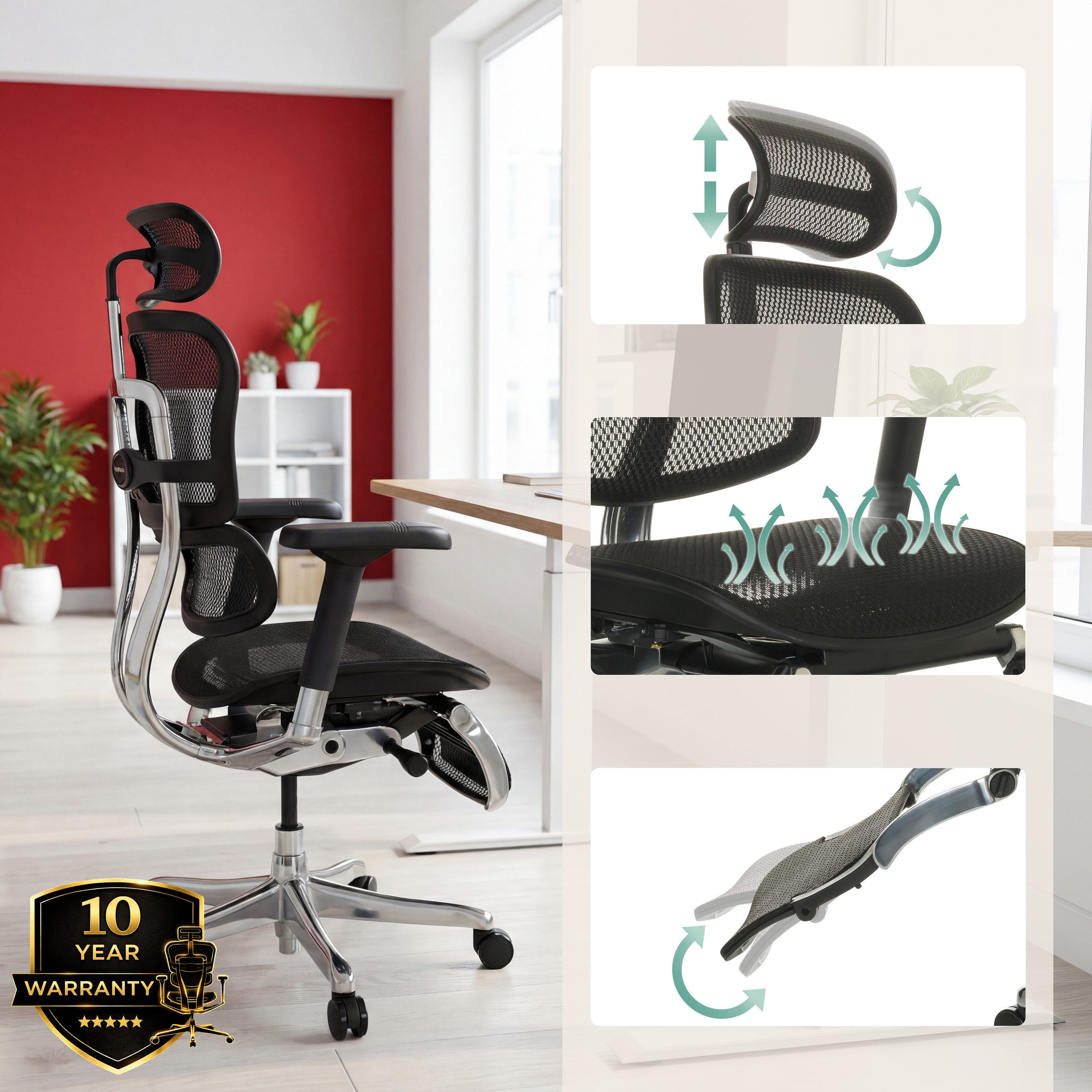 hjh OFFICE Drehstuhl Luxus Chefsessel Ergohuman Plus Legpro Gen2 (1 St), Profi Bürostuhl Schreibtischstuhl ergonomisch