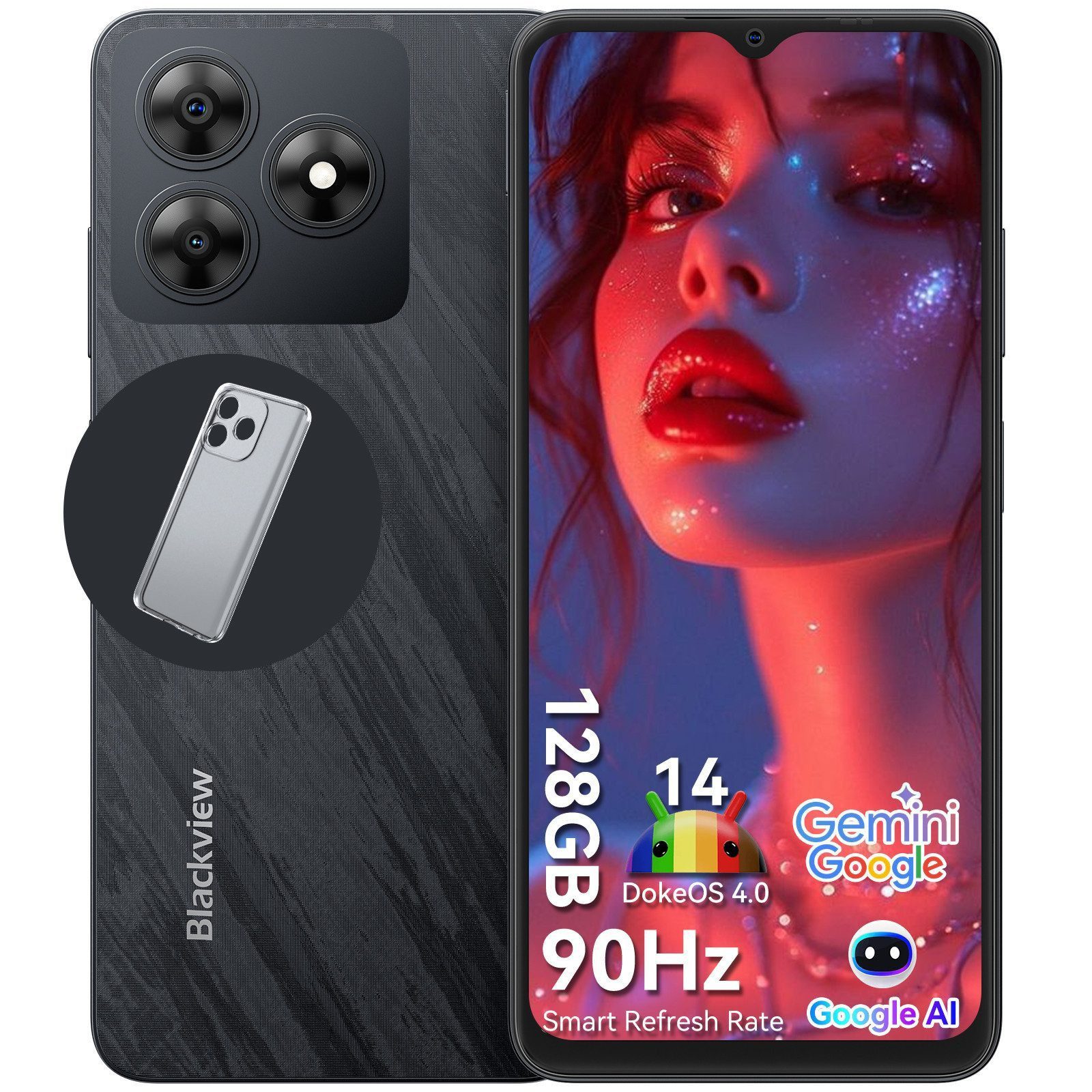 blackview Wave8 4+128GB AI ohne vertrag Smartphone (13 MP Kamera, Dual SIM 4G, Android 14, AI-Dialog)