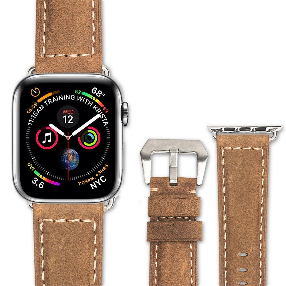 CoverKingz Smartwatch-Armband Leder Armband für Apple Watch 49/45/44/42mm  Band Series, Lederband Edelstahl Faltschließe Serie Ultra 2/Ultra/9/8/7/6 /SE/5/4/3