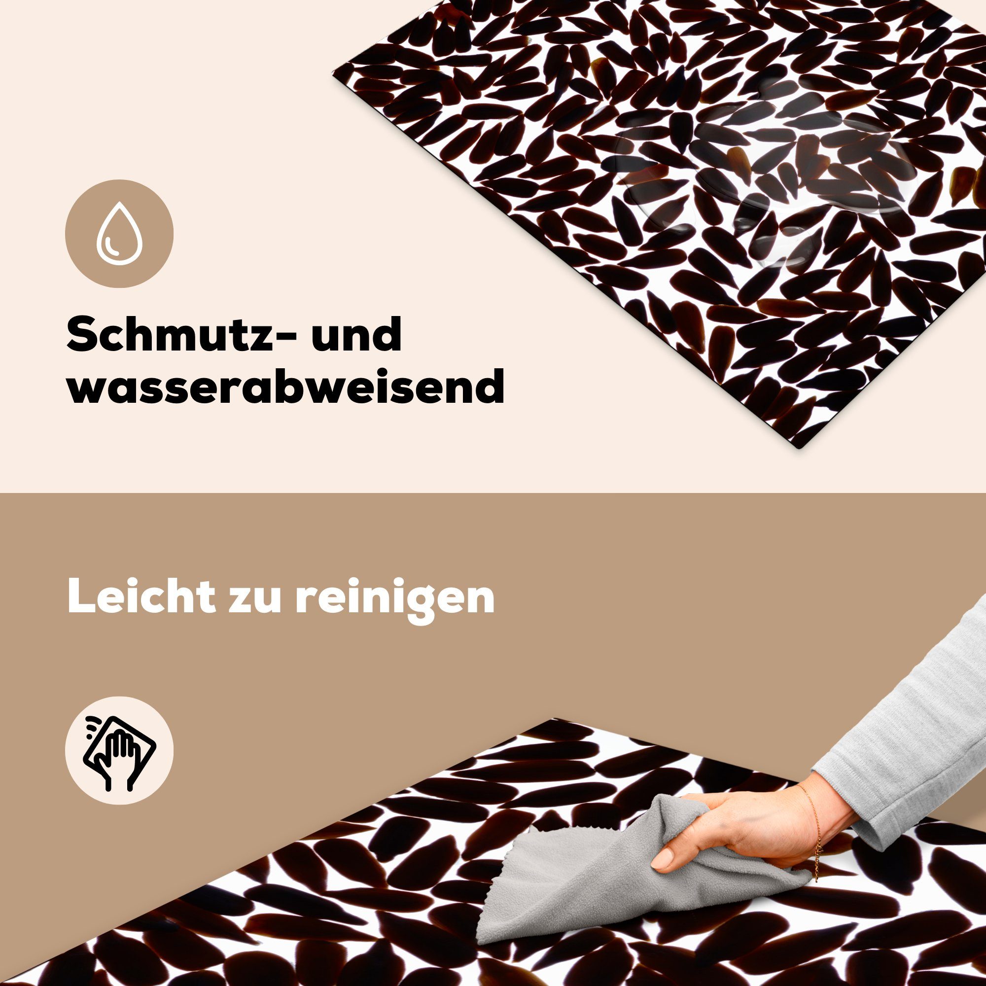 tlg), nutzbar, cm, MuchoWow Mobile 70x52 Sonnenblumenkern-Silhouetten, Vinyl, Arbeitsfläche (1 Herdblende-/Abdeckplatte Schwarze Ceranfeldabdeckung