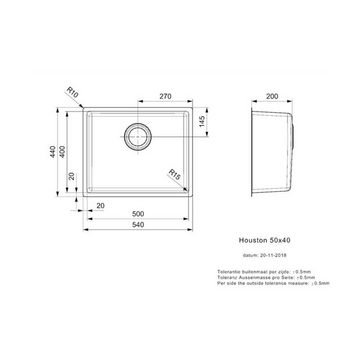 REGINOX Edelstahlspüle Reginox Einbaubecken Houston 50x40 Edelstahl poliert, 54/44 cm