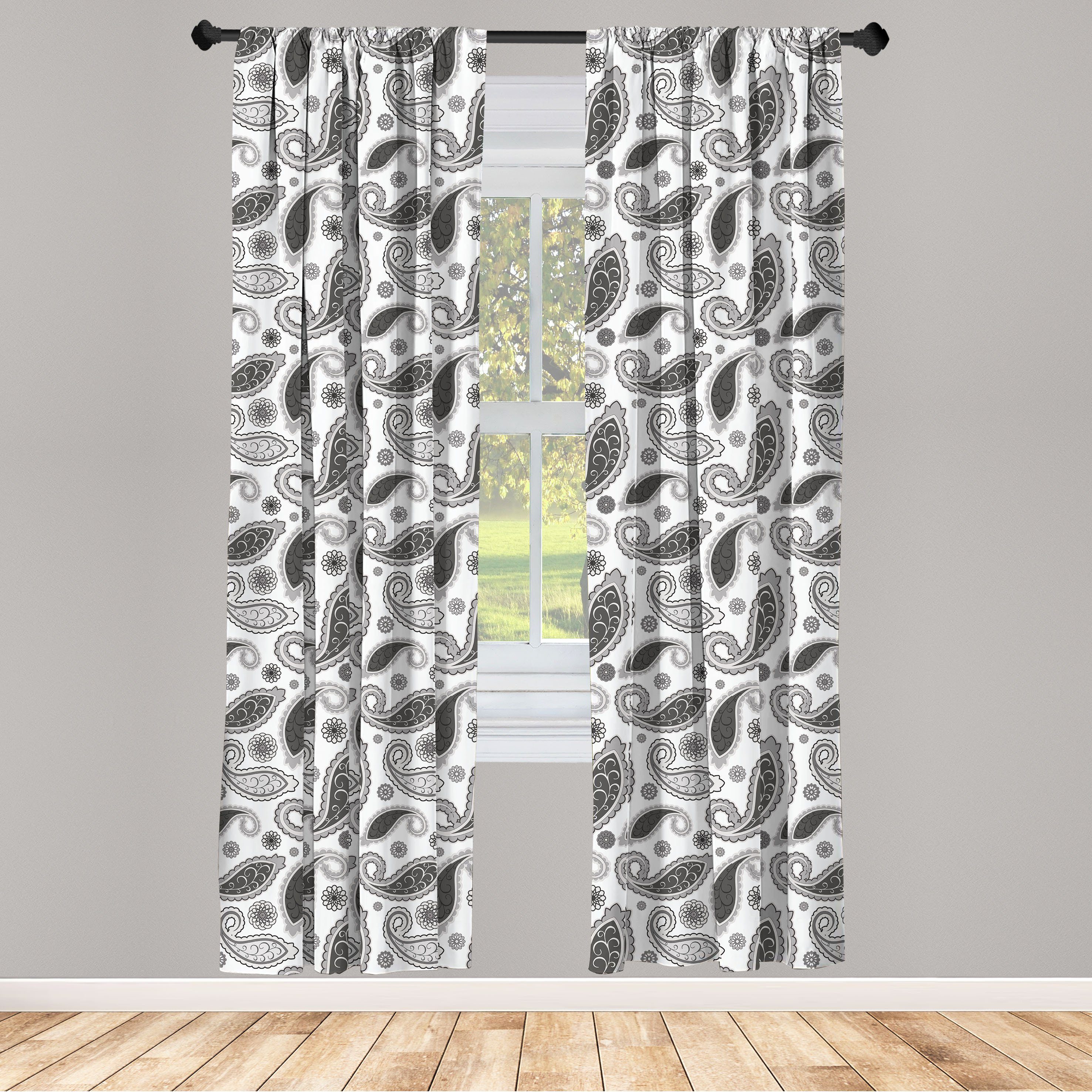 Gardine Vorhang für Wohnzimmer Schlafzimmer Dekor, Abakuhaus, Microfaser, Paisley Oriental Röschen Blatt