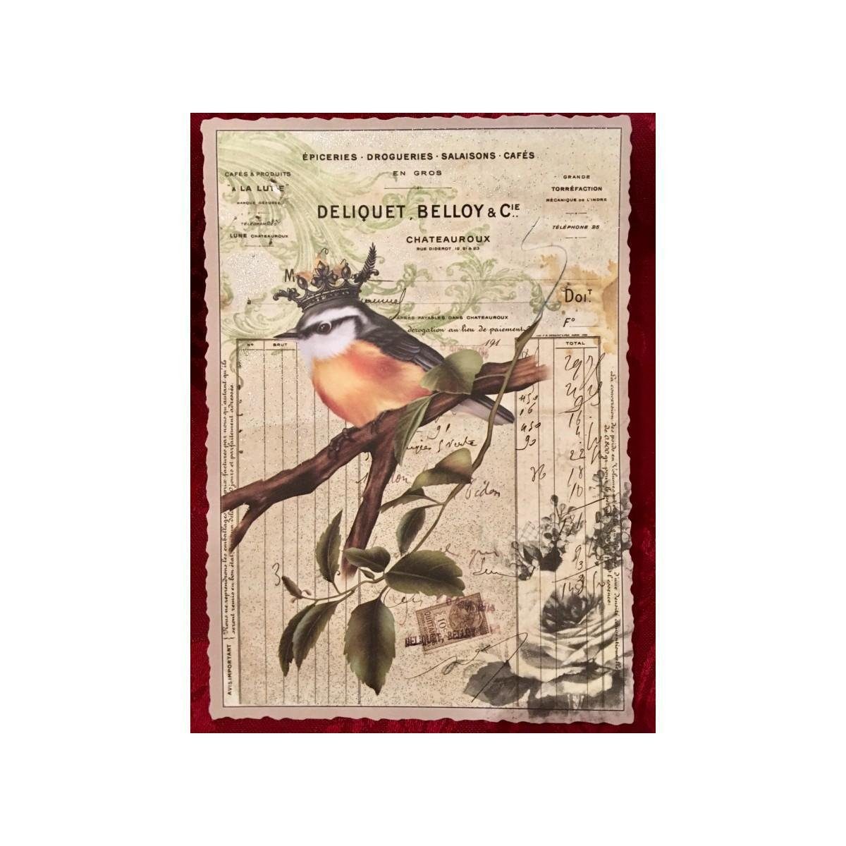 pappnoptikum Grußkarte 5027 - Postkarte Vintage Vogelkönig (mit Glimmer)